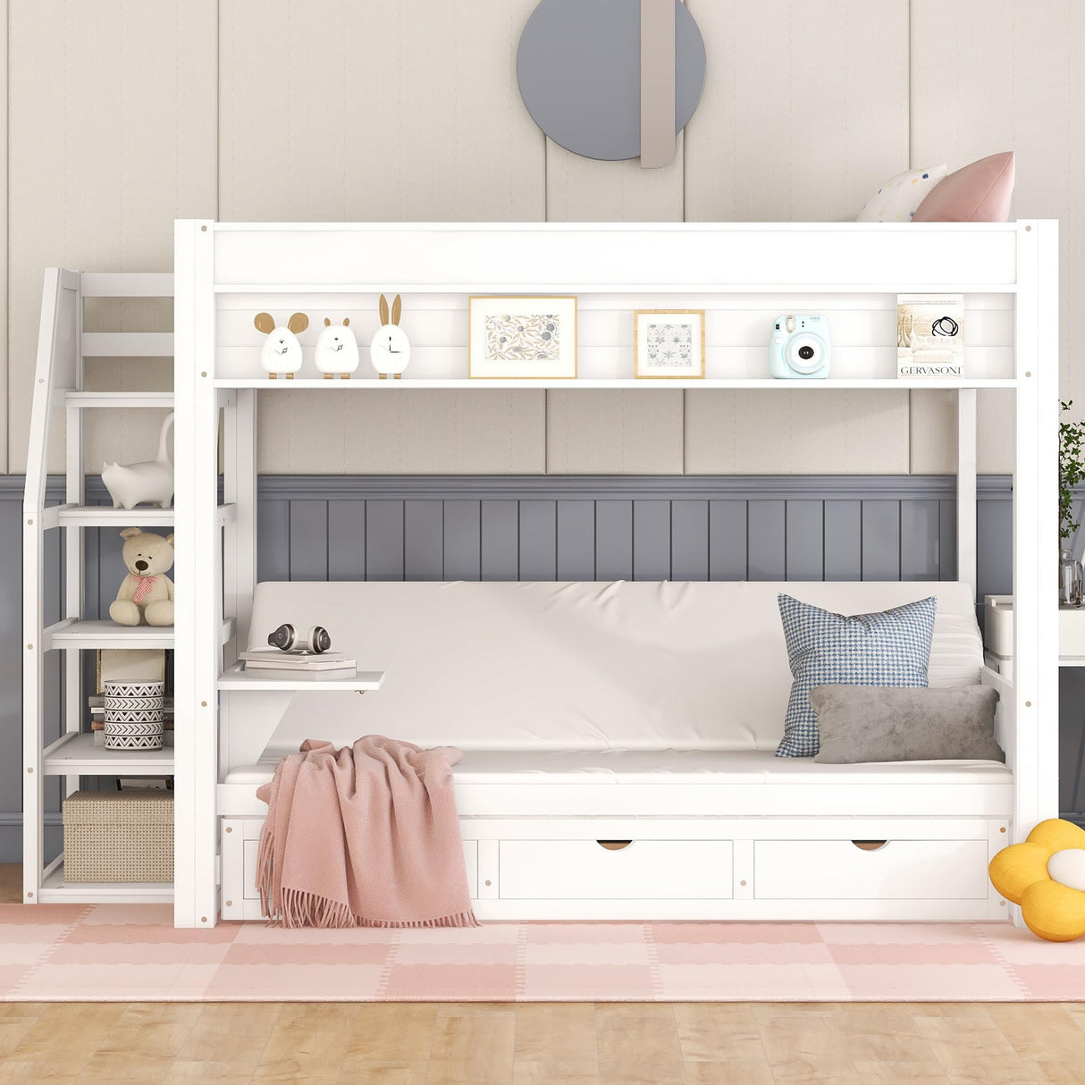 Harper & Bright Designs Wooden Bunk Bed,Full Over Full Bed with Drawers and Staircase for Storage, Multi-Functional Convertible Full Size Daybeds Futon Bed, No Box Spring Needed,White Harper & Bright Designs