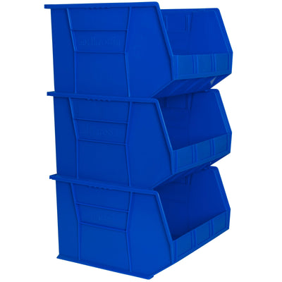 Akro-Mils 30270 AkroBins Plastic Storage Bins, Space-Saving Stackable Bins for Garage, Pantry, Craft Organization, 18" x 16" x 11", Blue, 3-Pack
