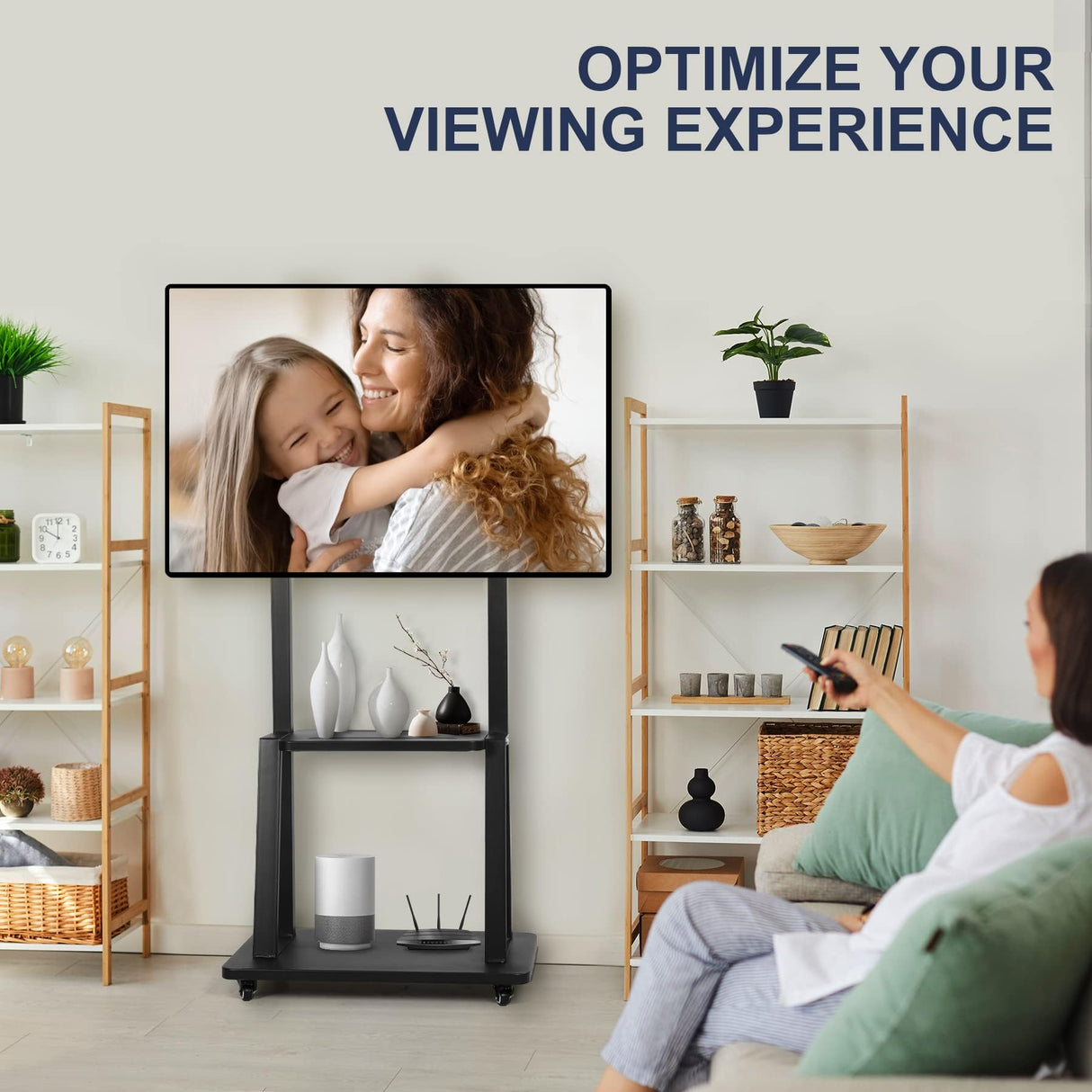 Maiproo Rolling TV Stand with Wheels for 32-75 Inch Heavy-Duty Mobile TV Cart LCD LED OLED Flat Panel Screens Smartboard Holds up to 100lbs Portable TV Stand on Wheels with Shelf Height Ajustable Maiproo