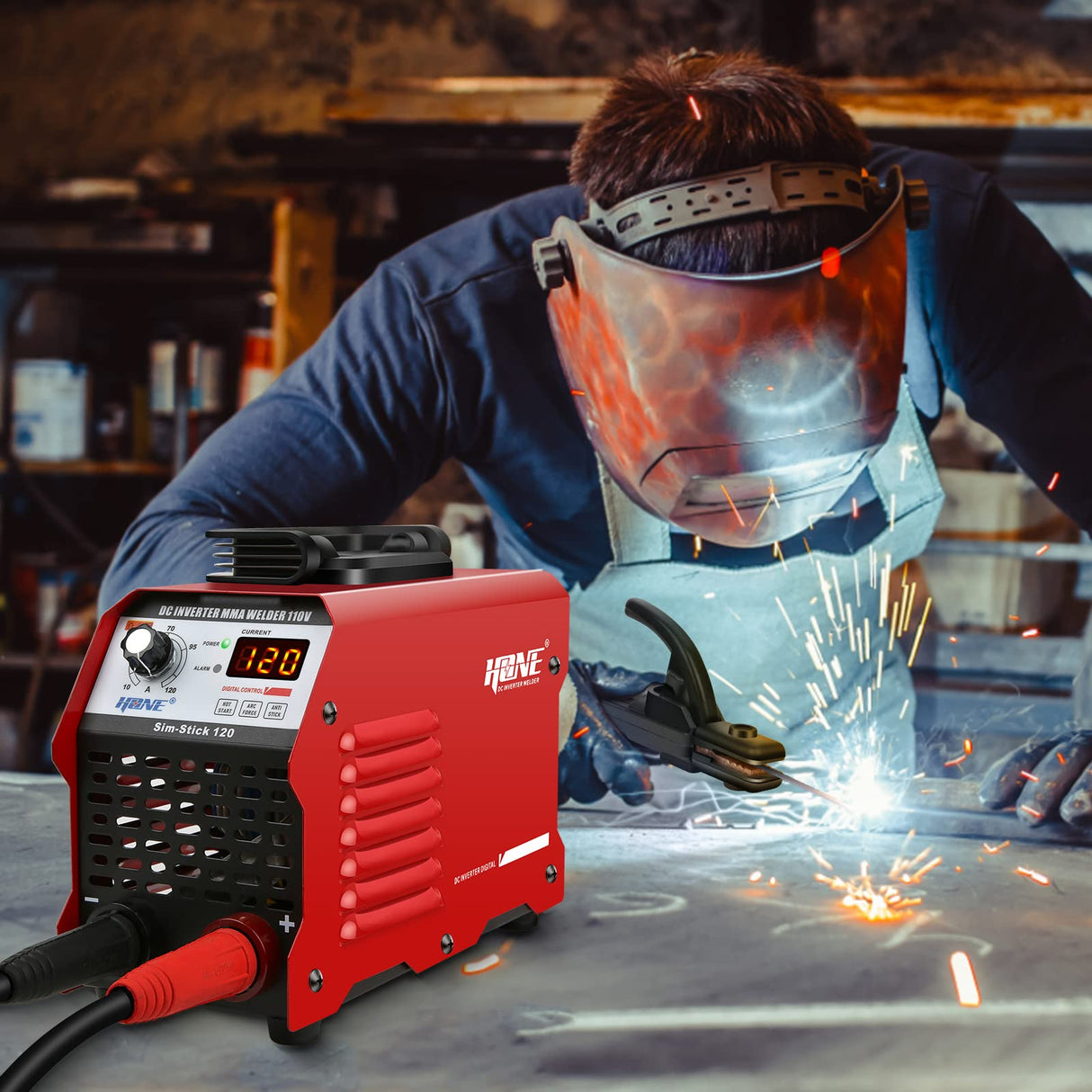 HONE Stick Welder 110V, Actual 120Amp Smart Hot Start Arc Force Anti-Stick Mini Portable Welding Machine, Digital IGBT Inverter LCD Display ARC Welder, High Efficiency for Welding Rod 1/16-1/8-Inch HONE