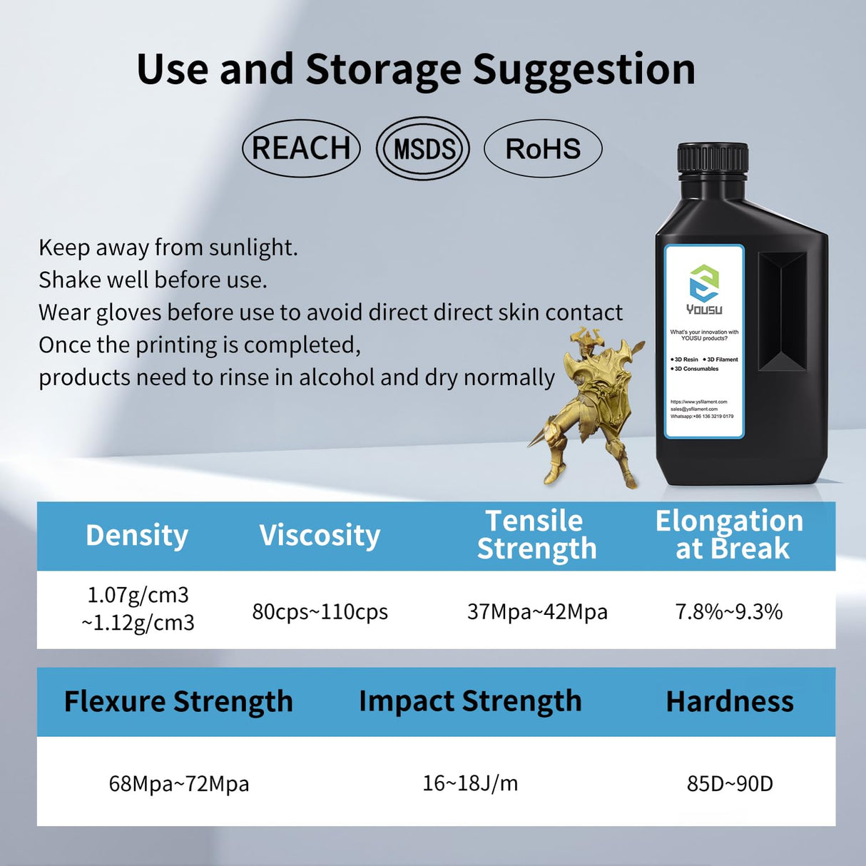 YOUSU 3D Printer Metallic Resin,Fast Curing 3D Metal Printing Bronze Resin 1KG, Magical Metallic Effect Photopolymer Brass Color Resin for LCD DLP 3D Printing (1000g,Metal Gold) Yousu