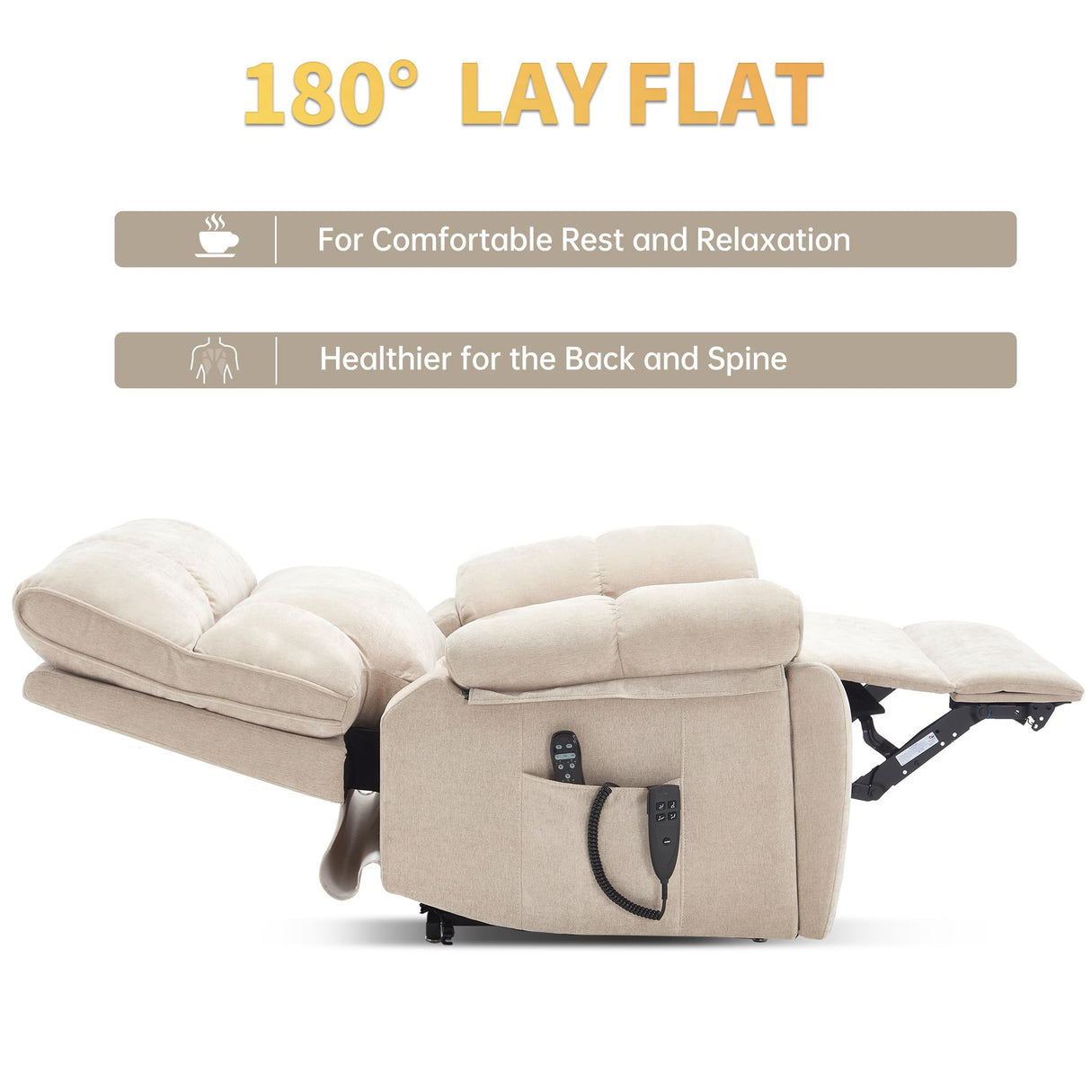 Trustyue Extra Large Dual Motor Power Lift Recliner Chair, Lift Chair with Massage and Heat for Elderly, Lay Flat Recliner, Standing Assistance, Stainless Steel Cup Holders, Chenille Beige Trustyue