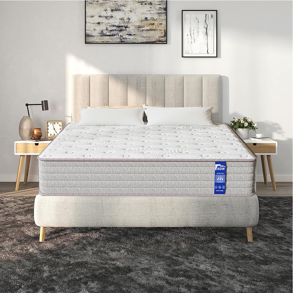 KOW 12 Inch Twin Mattress with Gel Memory Foam and Individually Pocket Innerspring Hybrid Medium Firm Twin Bed Mattress in a Box(12 in, Twin) KOW
