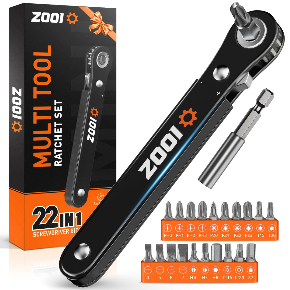 ZOOI Stocking Stuffers for Adults Men, Christmas Gifts for Men Ratcheting Pocket Screwdriver, Mens Gifts for Dad 90 Degree Right Ratchet Screwdriver, Dad Gifts for Him, White Elephant Gifts for Adults ZOOI