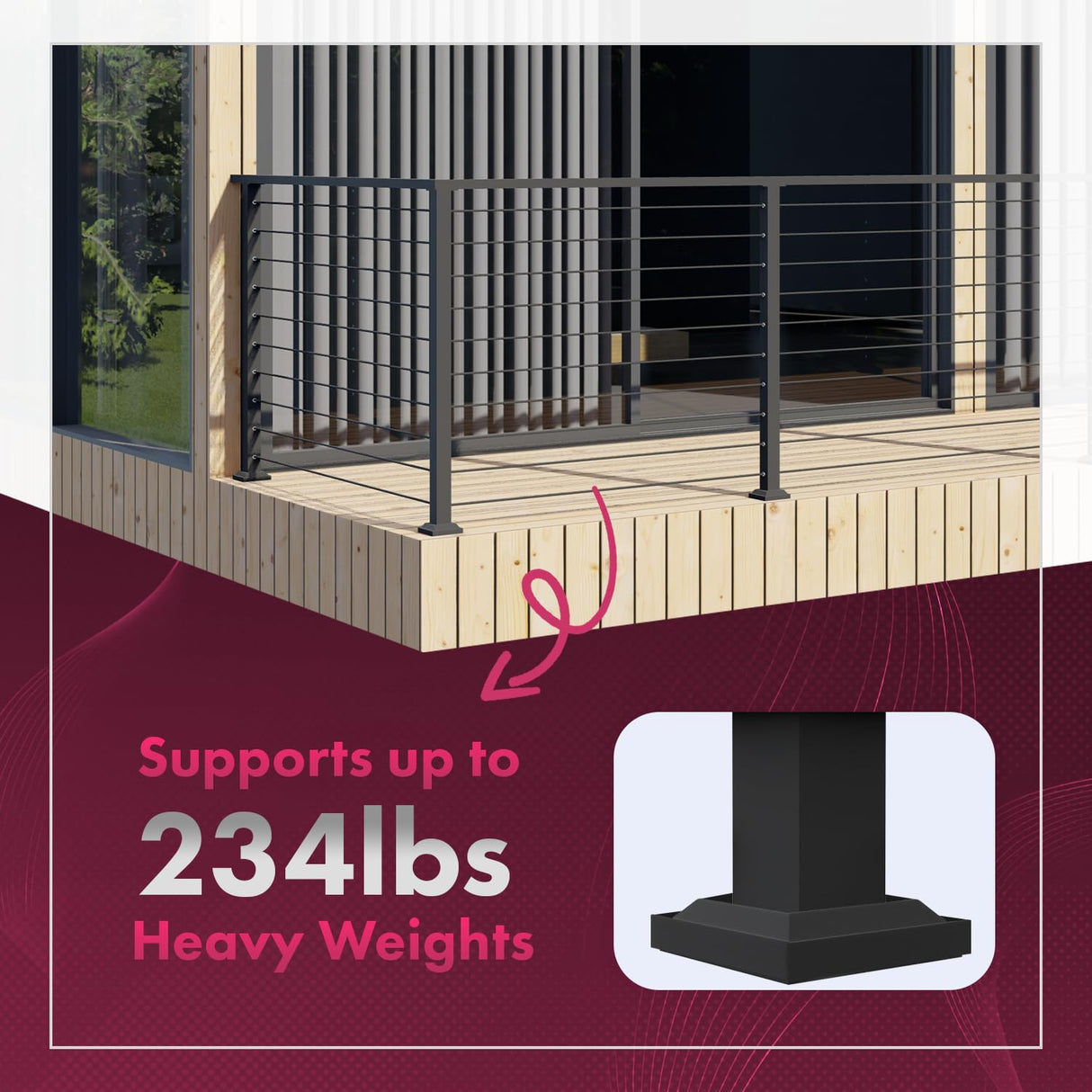 CR Fence & Rail Level Drilled Cable Railing Post, 2pcs 36 inch Powder Coated Fence Post, Metal Posts for Cable Railing Kit, Black Metal Deck Railing Post for Indoor, Outdoor, Porch, & Balcony (36") CHR