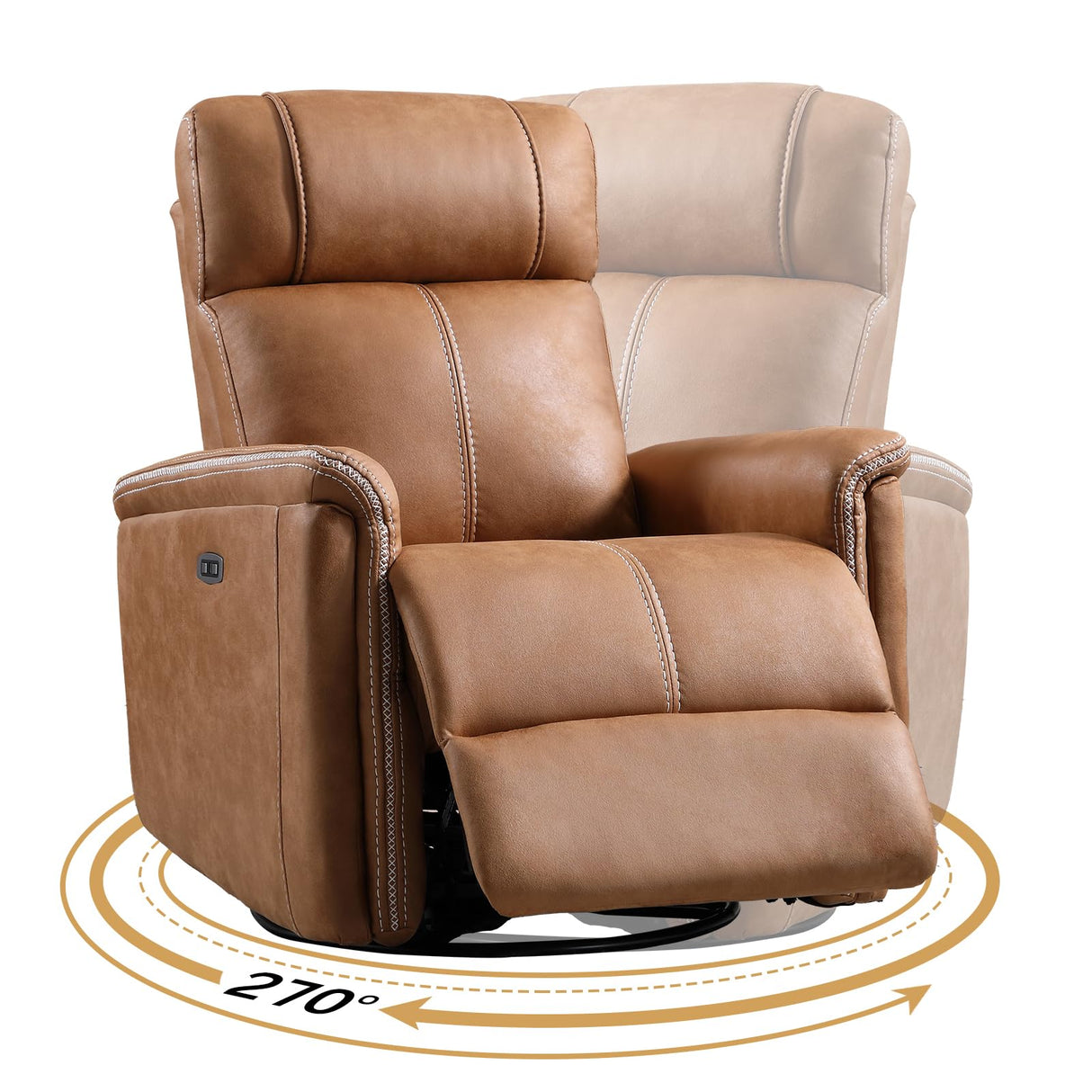 CANMOV Faux Leather Power Swivel Rocker Recliner,Glider Recliner for Nursery,Electric Swivel Rocker with USB Port,Upholstered Nursery Glider Reclining Sofa for Living Room,Brown CANMOV