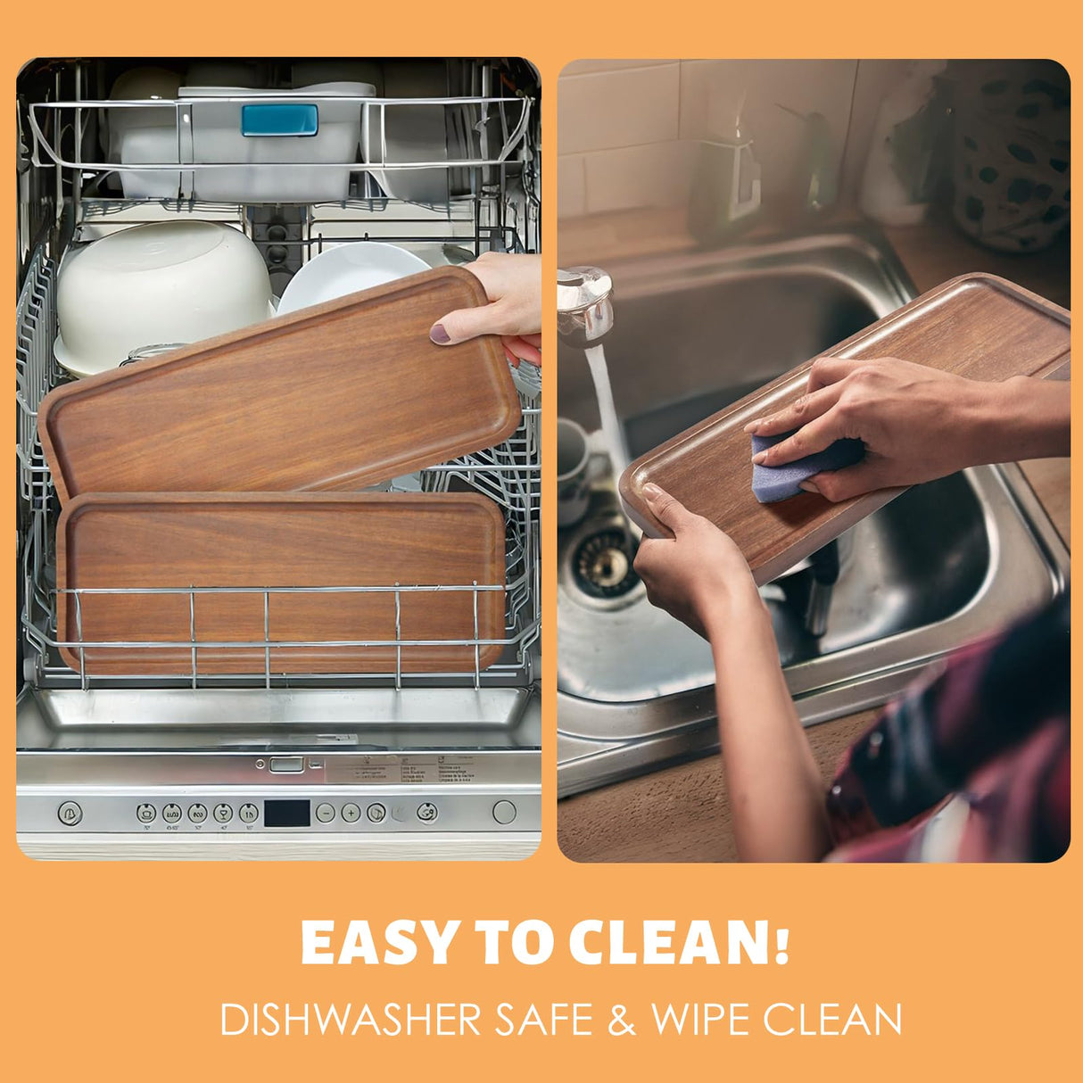 HOMKULA Solid Acacia Wood Serving Trays and Platters - Wooden Mini Charcuterie Boards, Rectangle Small Cheese Board for Food, Bathroom, Home Decor, Kitchen Counter, 14"x5.5" (1 Pack) HOMKULA