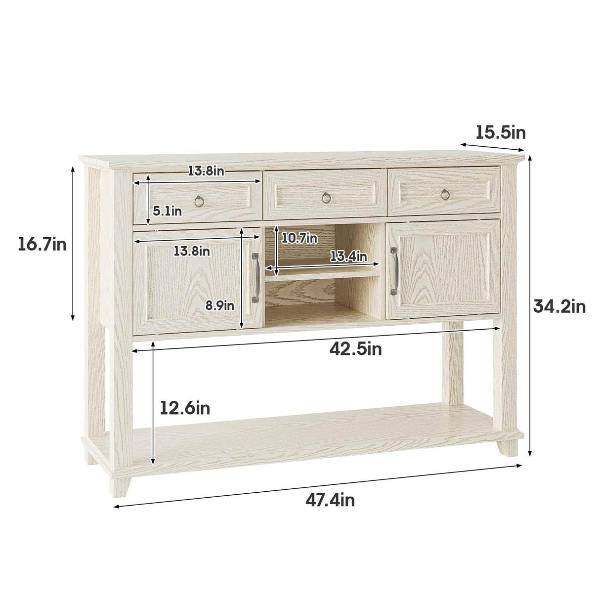 Vabches Entryway Table with 2 Sliding Barn Doors, 47" Farmhouse Console Table with Storage and 3 Drawers, Wood Rustic Sofa Table for for Living Room, Entryway, Hallway, White Grey Oak Vabches