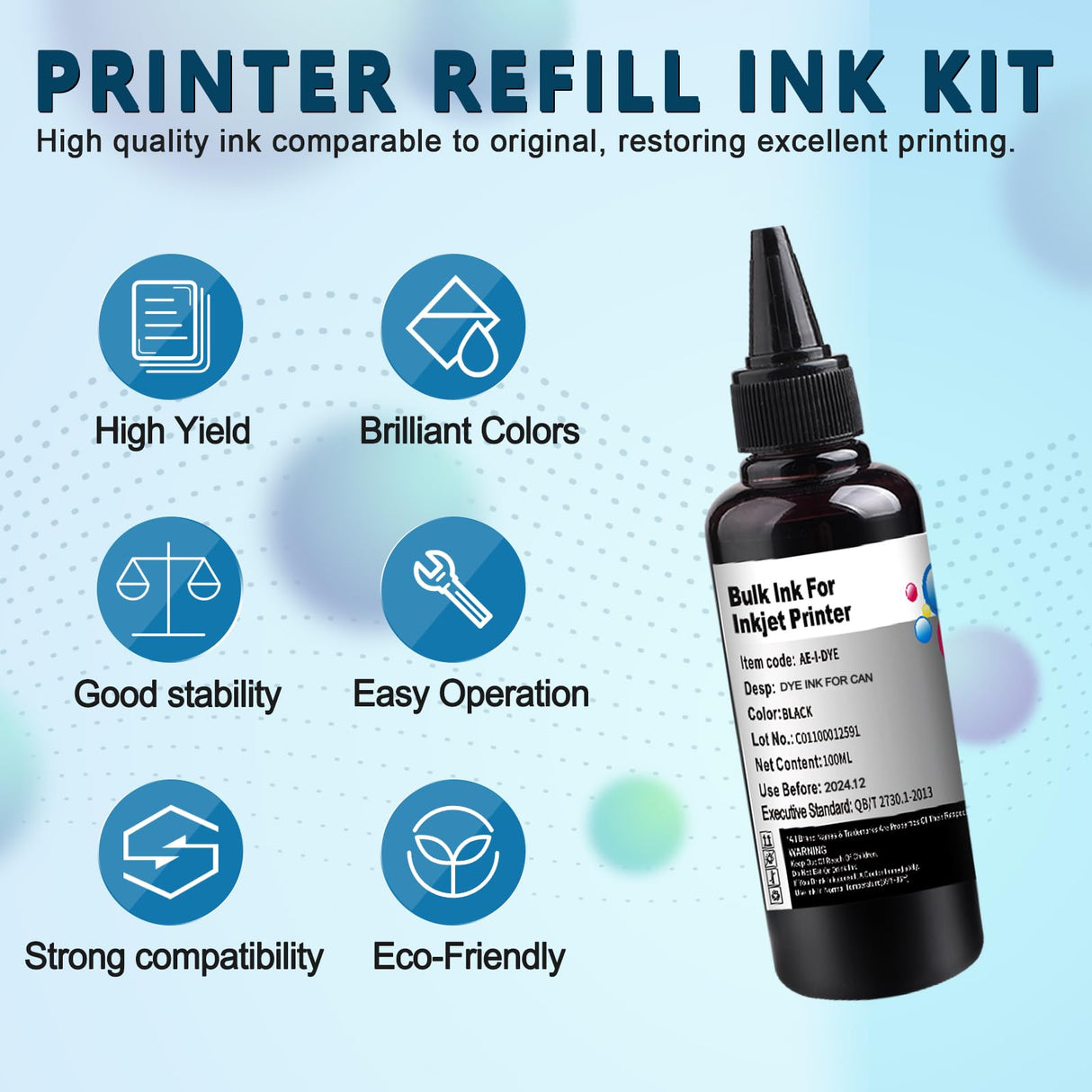 KSUMEI Ink Refill Kit for Canon 210 240 243 245 250 270 280 CL 241 244 246 251 271 281XL PGI-225 CLI-226 PGI-1200 PGI-2200 Ink Cartridge Bottle (2*Black, 100 ml) KSUMEI