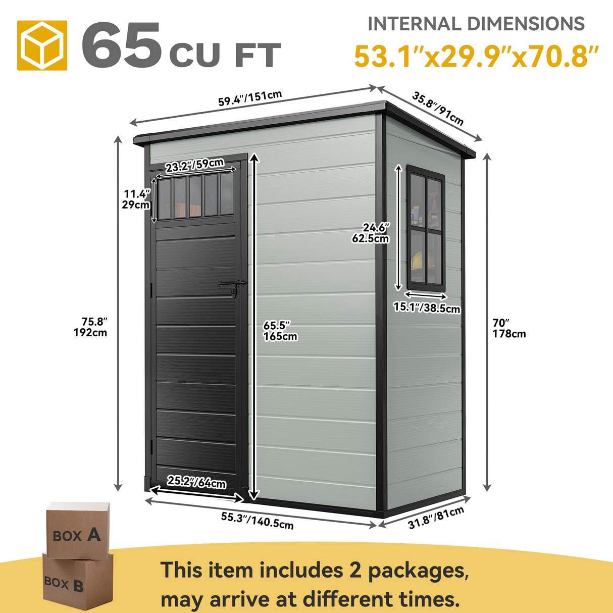 DWVO Outdoor Storage Shed, All-Weather Resin Plastic Storage Shed with Windows, Slanted Roof, Raised Floor, Capacity for Garden Tools & Equipment, Ideal for Backyard & Garden DWVO