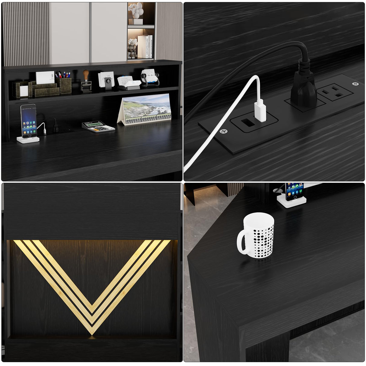 VOWNER 39.3" H Modern Reception Desk with LED Lighting, Office Counter with Display Cabinet, Secretary Desk with Power Outlets – Front Desk for Salon, Lobby – White (55.1" W x 21.2" D x 39.3" H) VOWNER