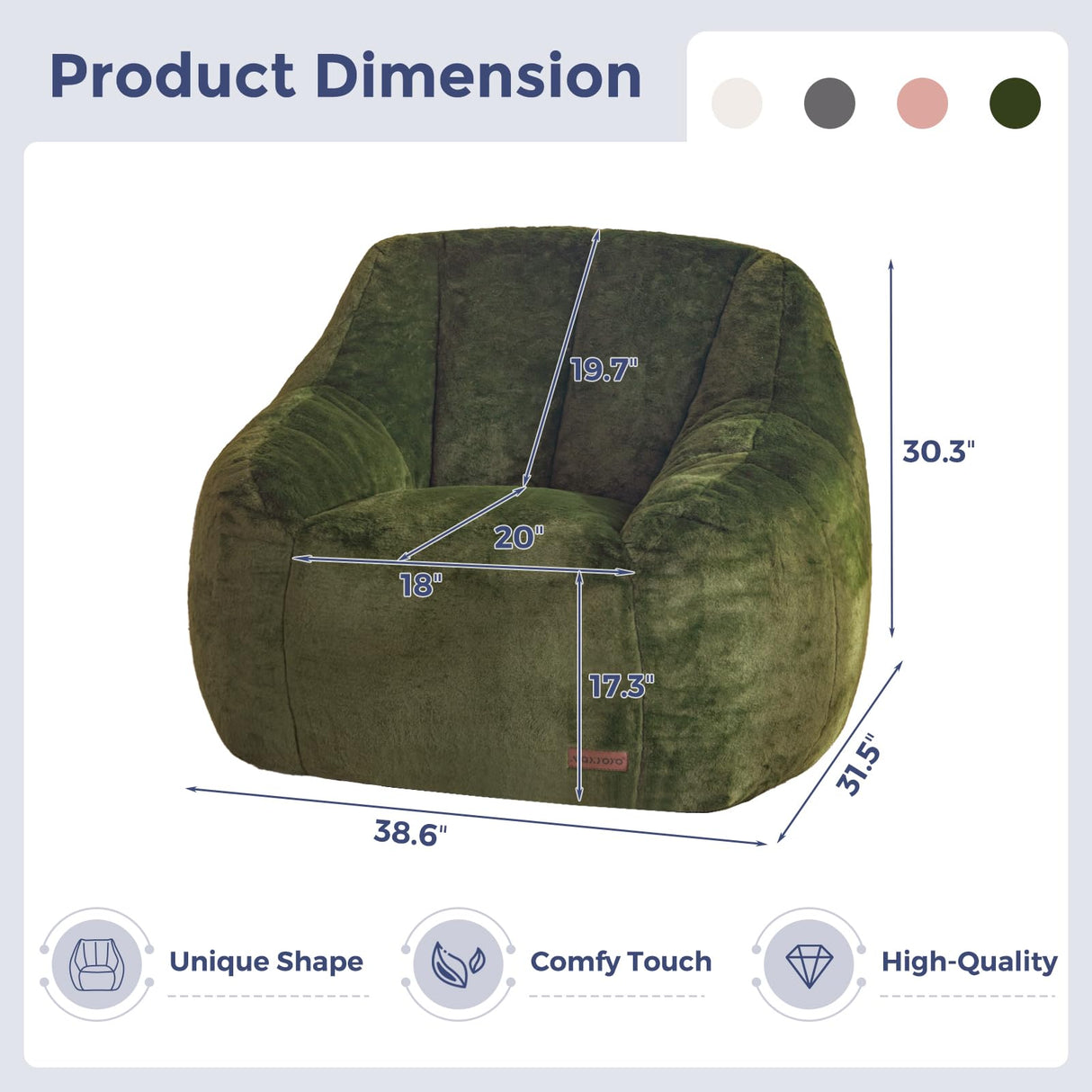 MAXYOYO Bean Bag Chair, Comfy Bean Bag Sofa with Back Support, Faux Fur Bean Bag Chair for Adults and Kids, Stuffed Floor Sofa for Living Room, Bedroom, Apartment, Green MAXYOYO