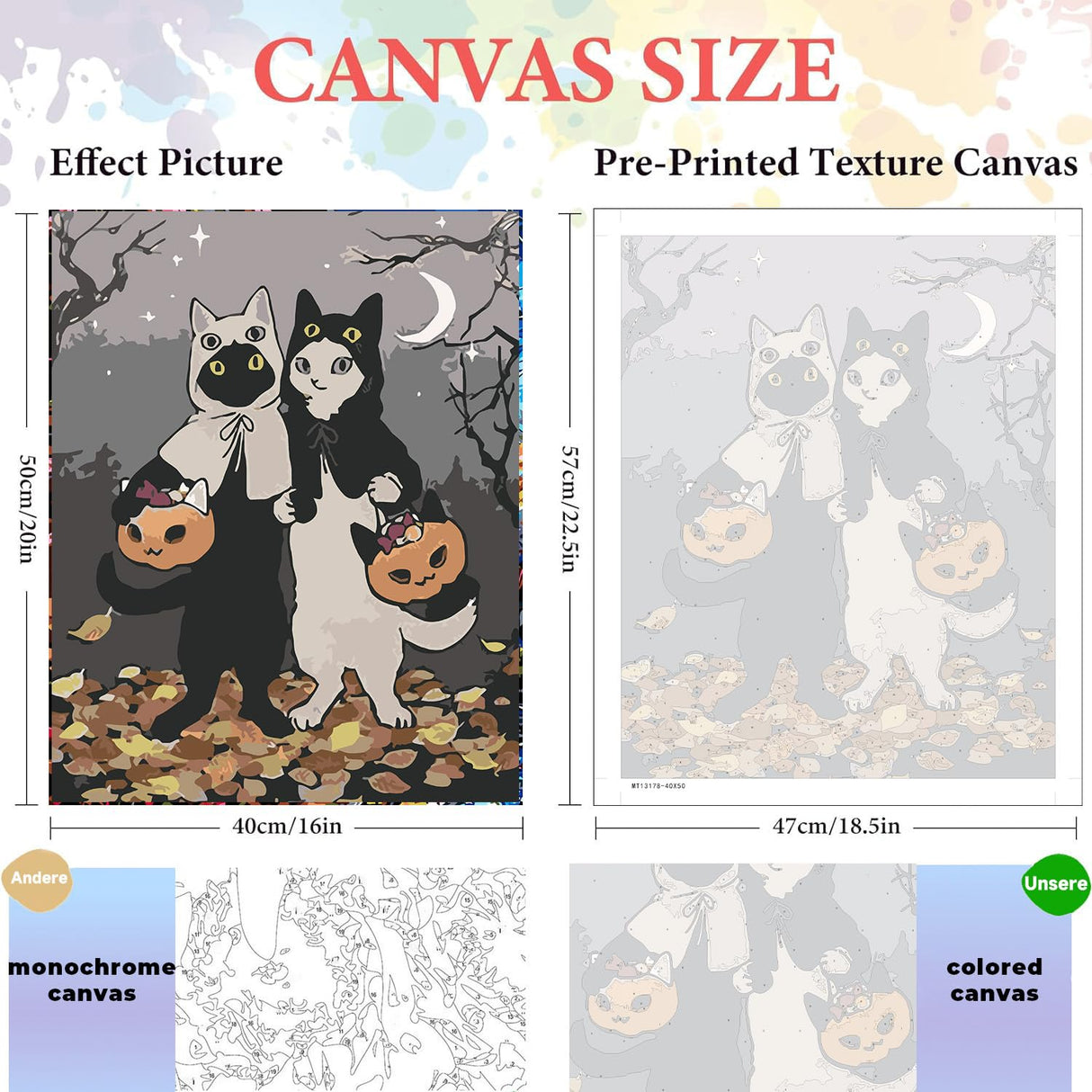 Halloween Paint by Numbers Kits for Adults - Painting by Numbers Kit Halloween, Cat Adults Paint by Number Kits on Canvas Without Frame Oil Painting Acrylic Paints for Home Wall Decor 16X20 inch ajepon