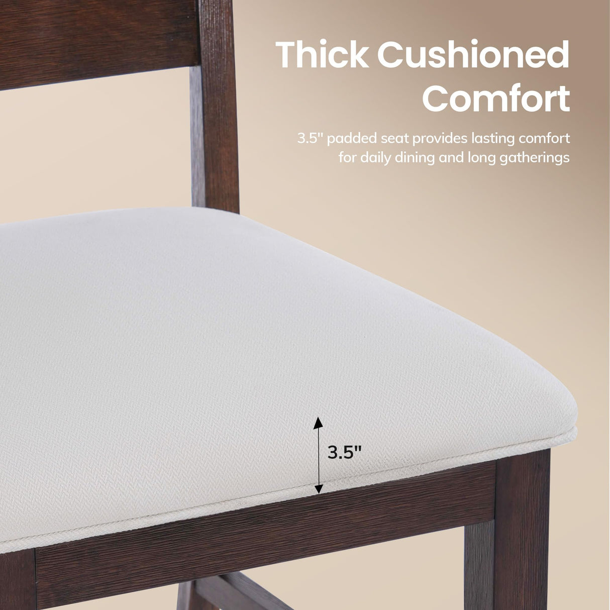 COLAMY Solid Wood Dining Chair Set of 6 with Fabric Upholstered Cushion, Ladder Back Farmhouse Kitchen Chair, Modern Two-Tone Chair for Home and Restaurant, Brown COLAMY