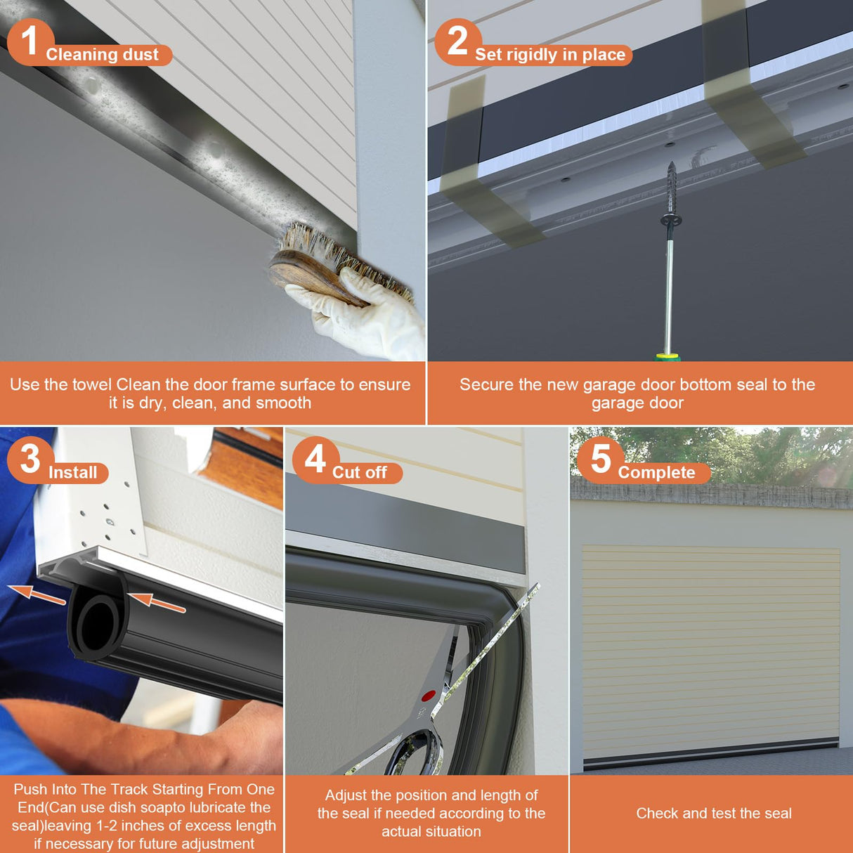 Symyda 16.5Ft Heavy-Duty U+O Ring Garage Door Seal, Garage Door Bottom Seal with Pre-drilled Aluminum Track Retainer Base Kit, Universal Rubber Garage Door Gasket Bottom for Buffering Sealing (Black) Symyda