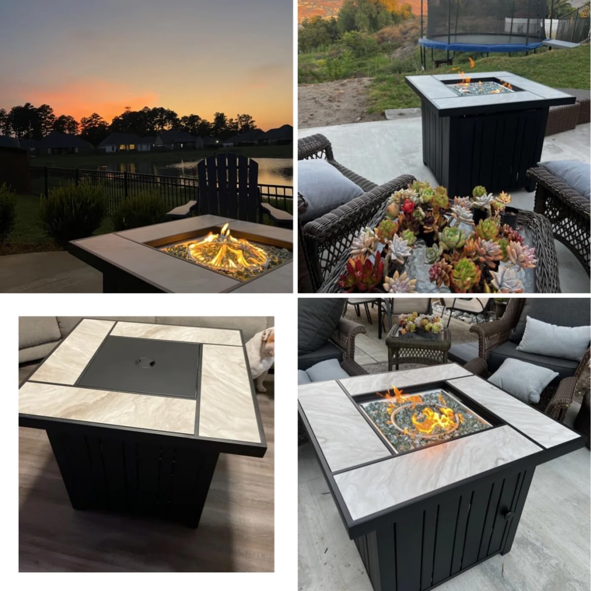 OutVue 30" Propane Fire Pit with Real Ceramic Tabletop, 50000 BTU Gas Firepit Table with Lid & Glass Rock, Outdoor Fire Pit for Dining or Party, Firepit for Outside, Patio, Garden, Yard OutVue