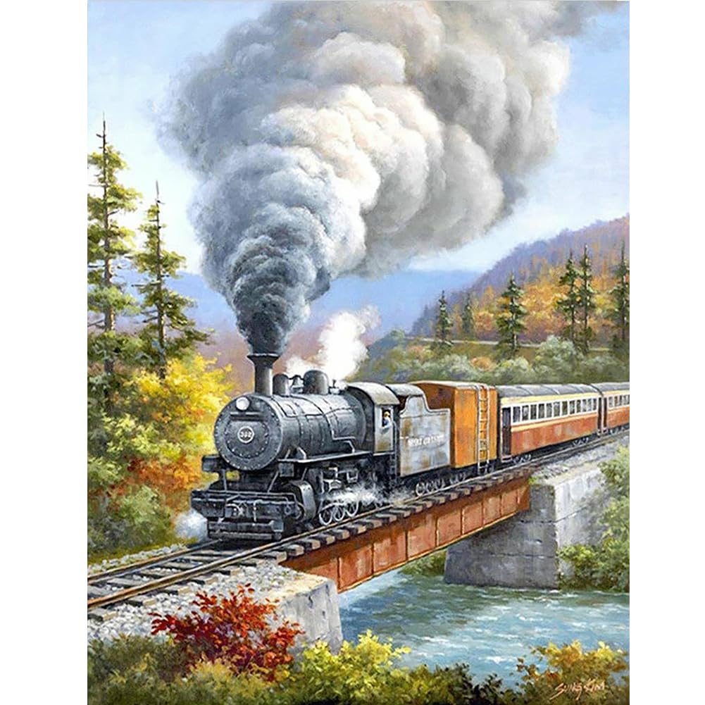 Acudotr Diamond Painting Kits for Adults, 5D DIY Diamond Art Kits for Beginners, Full Drill Diamond Painting Kits for Home Wall Decor, Running Train, 12x16 Inch Acudotr
