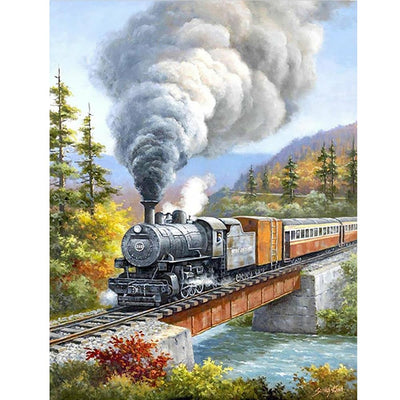 Acudotr Diamond Painting Kits for Adults, 5D DIY Diamond Art Kits for Beginners, Full Drill Diamond Painting Kits for Home Wall Decor, Running Train, 12x16 Inch