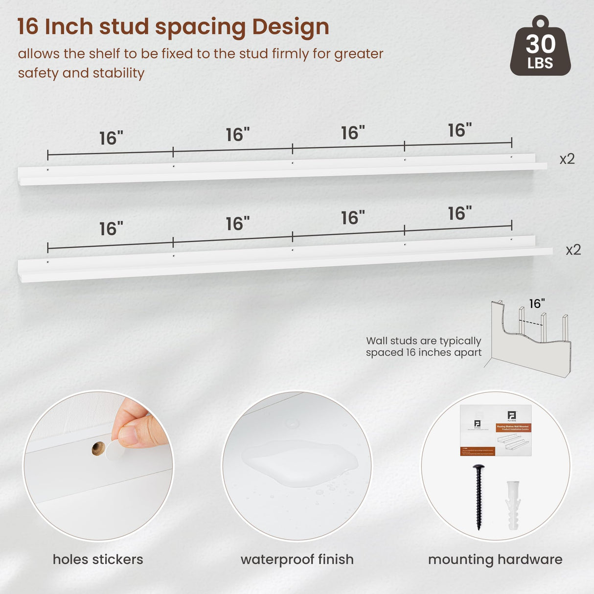 Axeman 72 Inch Floating Shelves for Wall - Picture Ledge Shelf Set of 4 - White Floating Shelves with Lip - Picture Shelf for Wall with Ledge - Photo Ledge Shelves for Pictures Nursery Books Axeman