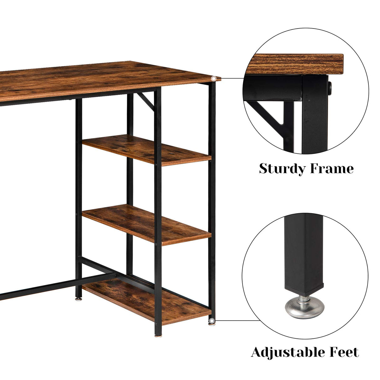 IBUYKE 40” Rustic Brown Bar Table with 3 Storage Shelves - Versatile High Dining and Standing Desk IBUYKE