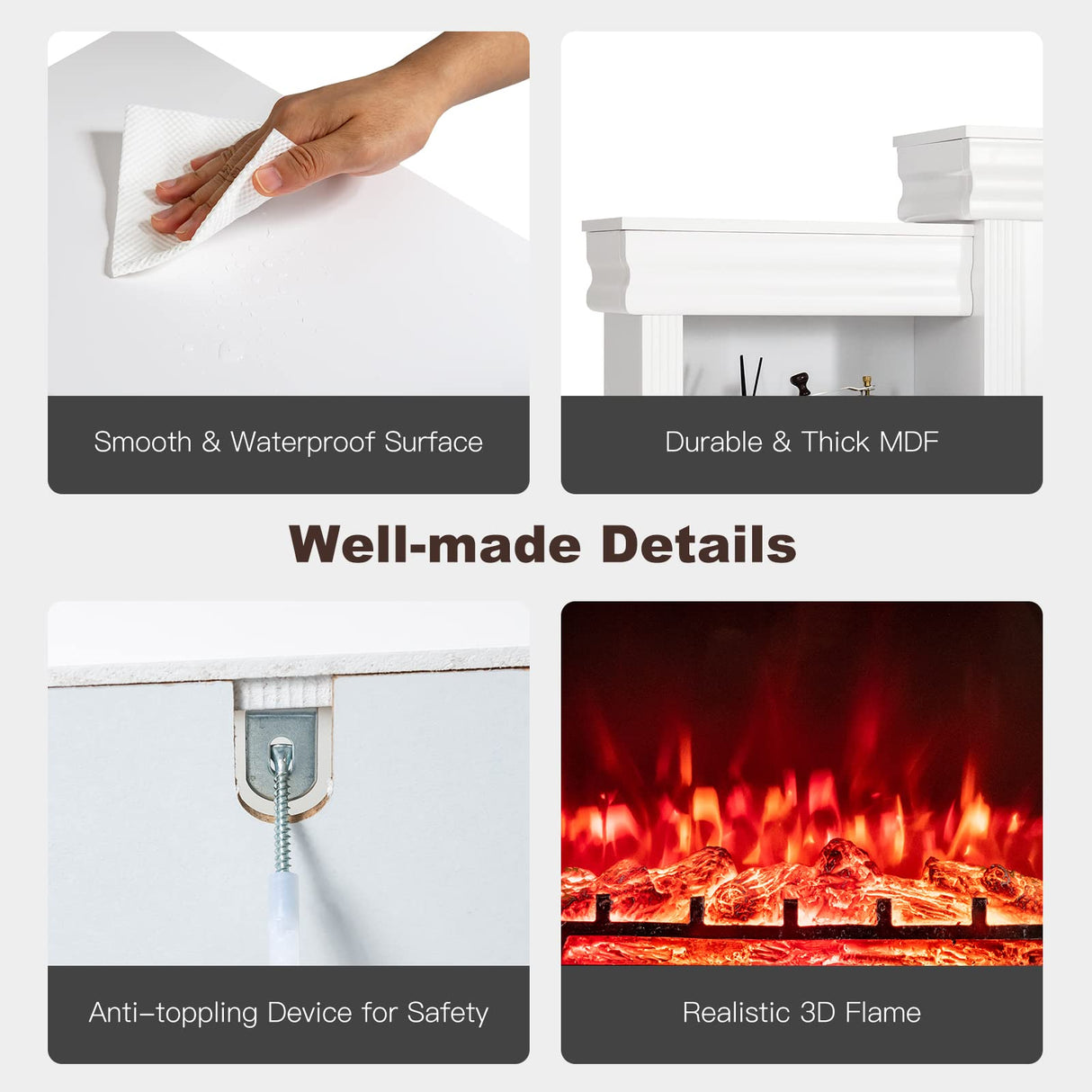 Tangkula 70 Inches Mantel Fireplace, 750W/1500W Electric Fireplace w/Mantel & Built-in Bookshelves, 28.5-Inch Electric Fireplace w/Remote, 1-8H Timer, Adjustable Flame Brightness & Color (White) Tangkula