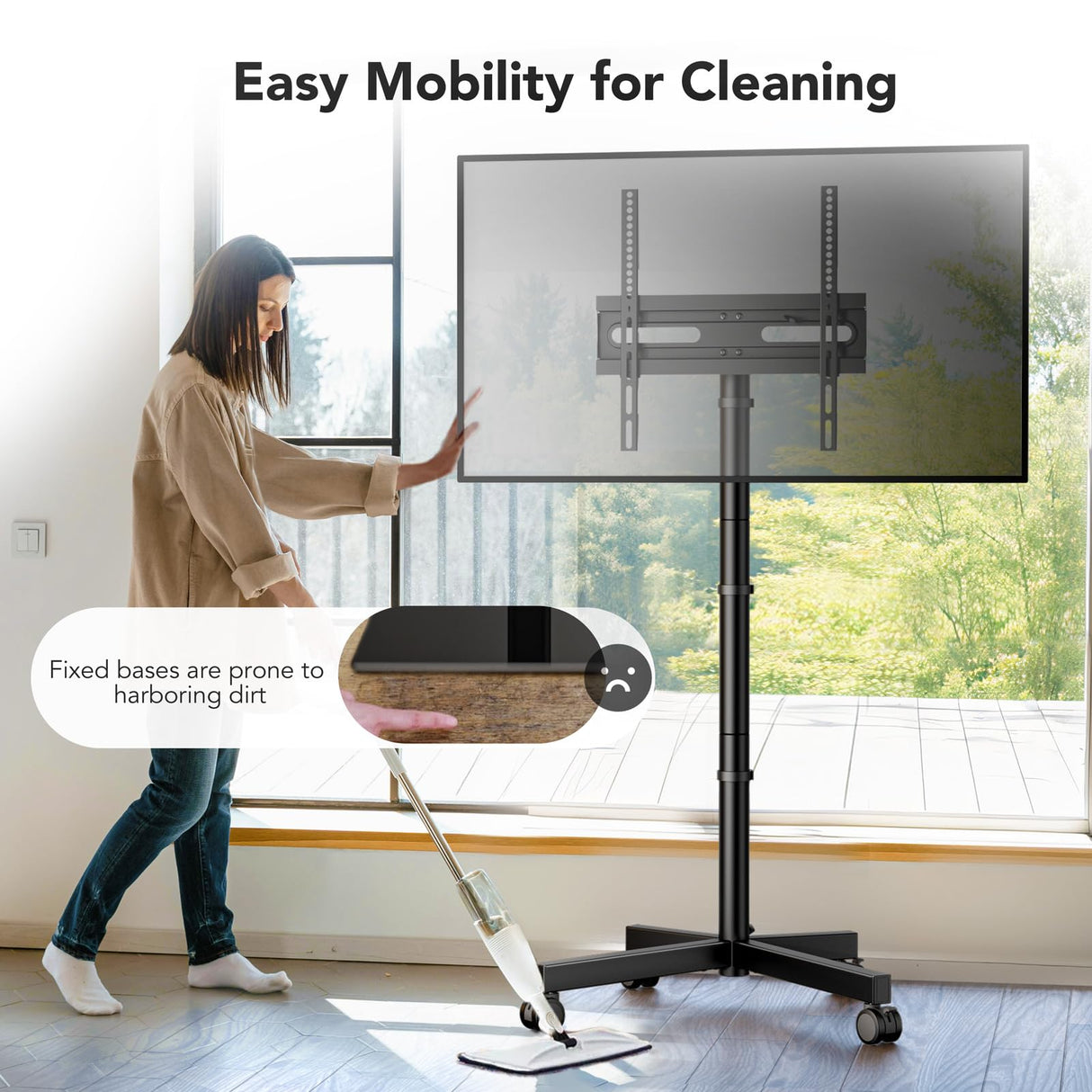 Mobile TV Cart Stand with Wheels for 23-60 Inch LCD LED Flat Curved Screen Outdoor Rolling TV Mount with Height Adjustable Portable Floor Stand Holds up to 88lbs Monitor TV Holder Max VESA 400x400mm AX WABER
