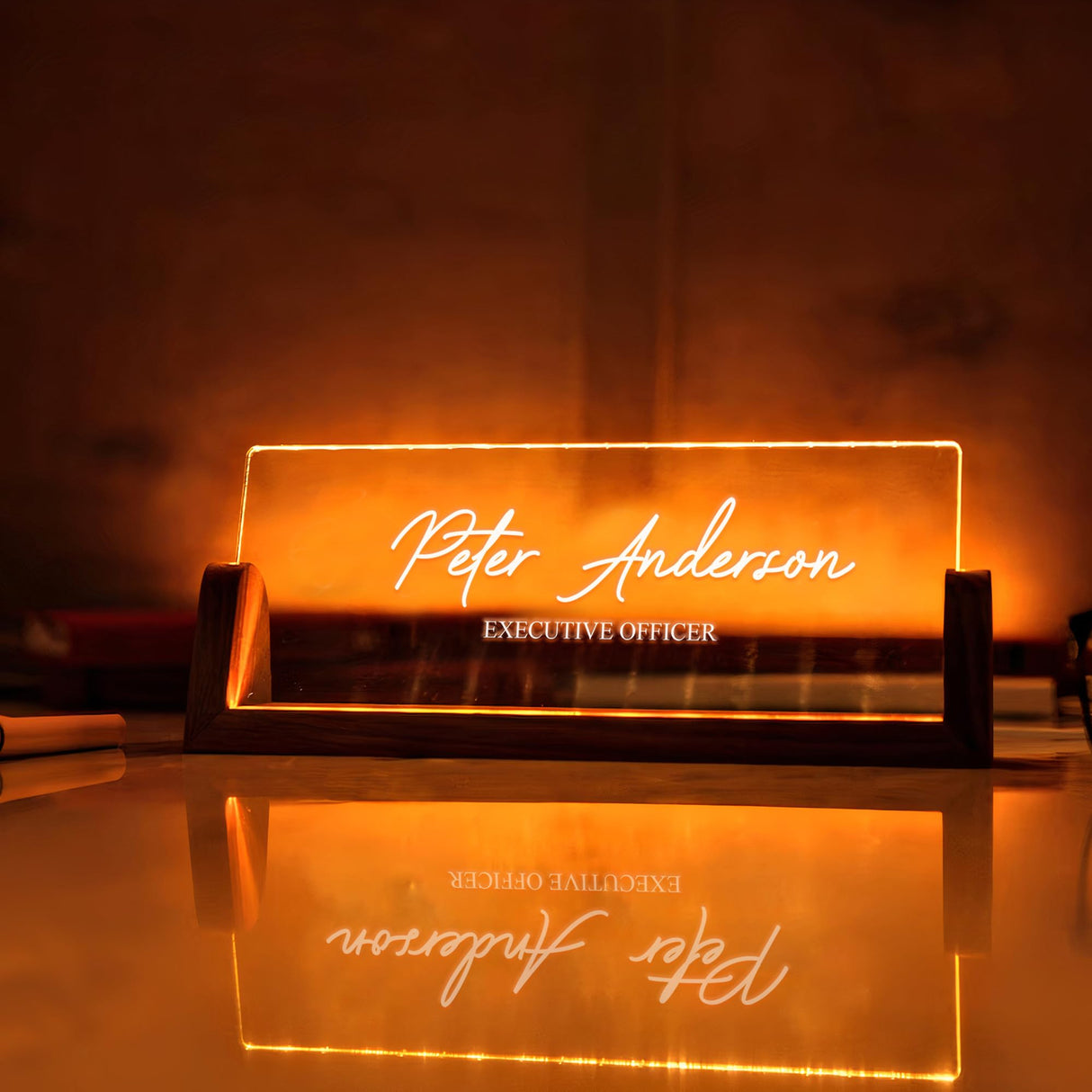 Personalized Light Up Desk Name Plate | New Job Promotion Gifts for Boss, Coworker, Friend | Office Table Decor from Wood for Men, Women | Custom HEGANITS
