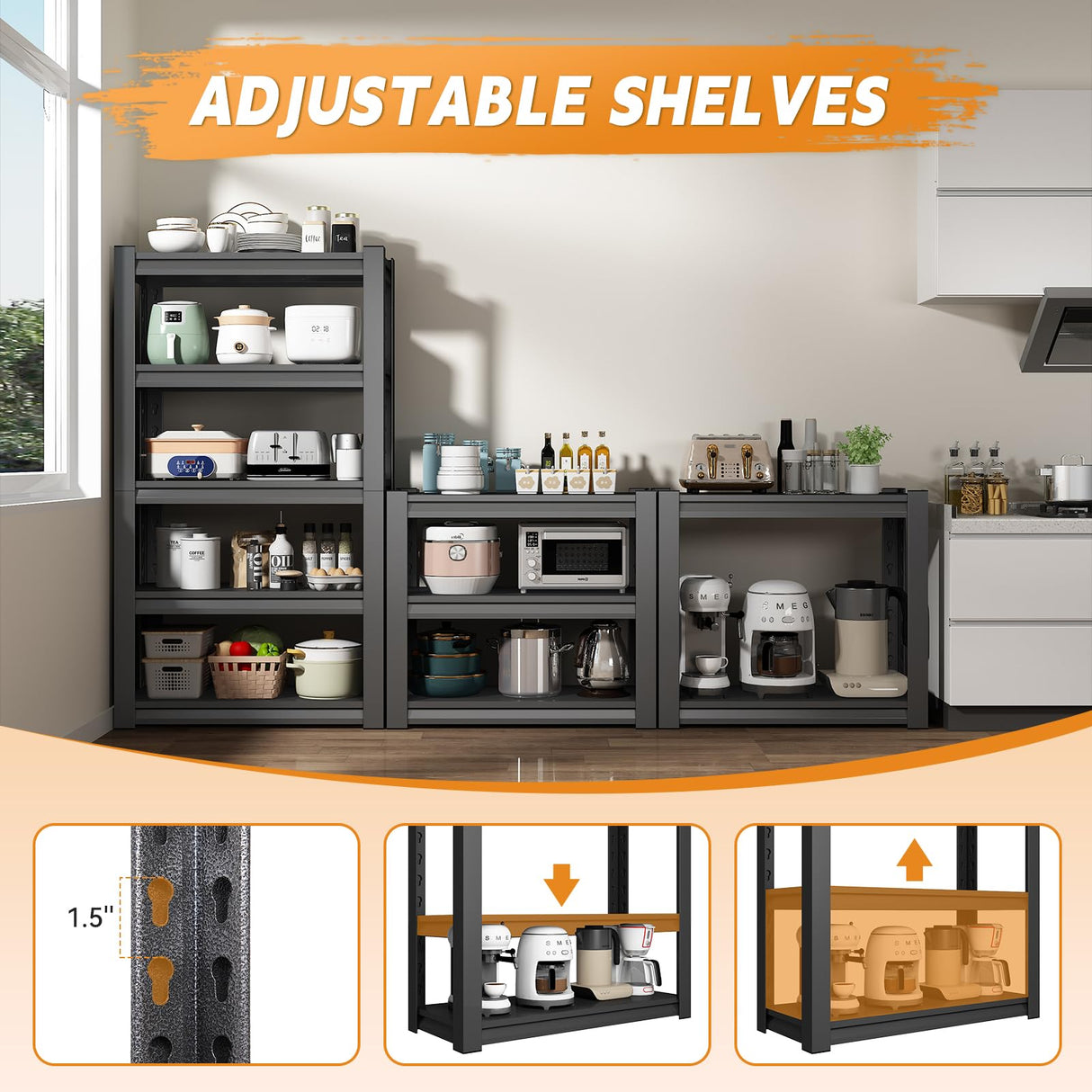 CRPDY 63" H Garage Shelving Unit 1500LBS Heavy Duty Storage Shelves Adjustable 5 Tier Metal Shelving for Industrial Garage Basement School Warehouse, 15.7" D x 23.6" W x 63" H, Black CRPDY