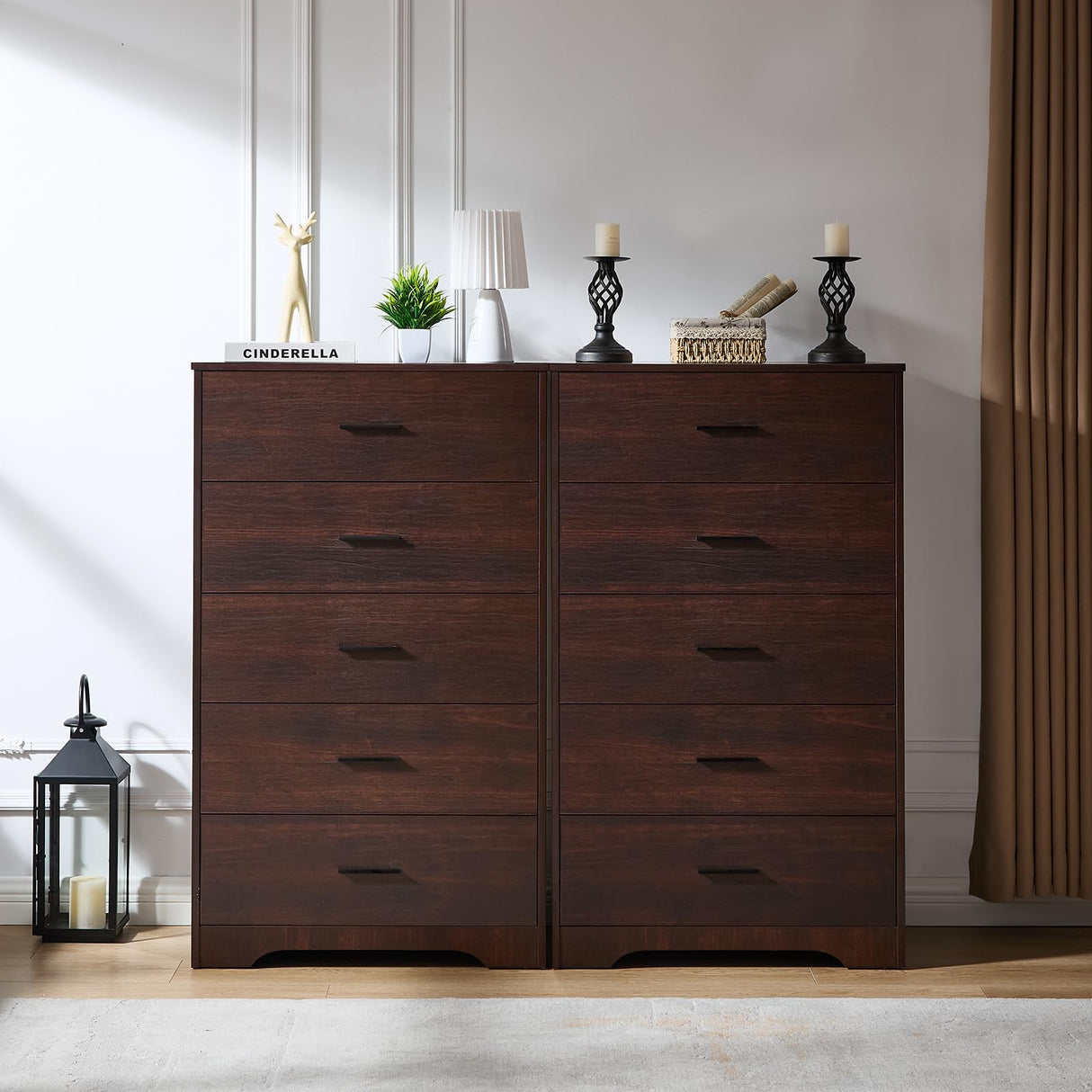 LIDYUK Dark Cherry Dresser for Bedroom, 5 Drawer Dressers & Chests of Drawers, Modern Wood Dresser, 47 Inches Tall Chest of Drawers for Bedroom, Hallway, Living Room LIDYUK