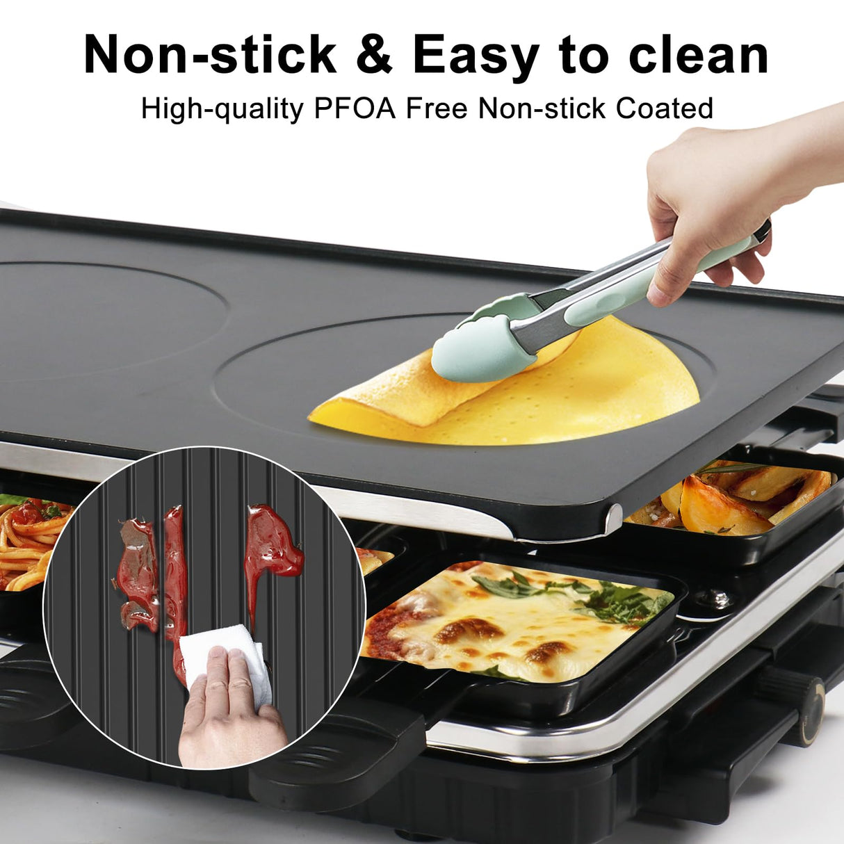 Raclette Table Grill, Indoor Grill Korean BBQ Grill Electric Griddle, 2 in 1 Electric Griddle Nonstick with 8 Raclette Cheese Pans Adjustable Temperature Control 1300W Ideal for Family and Party Fun TONZE
