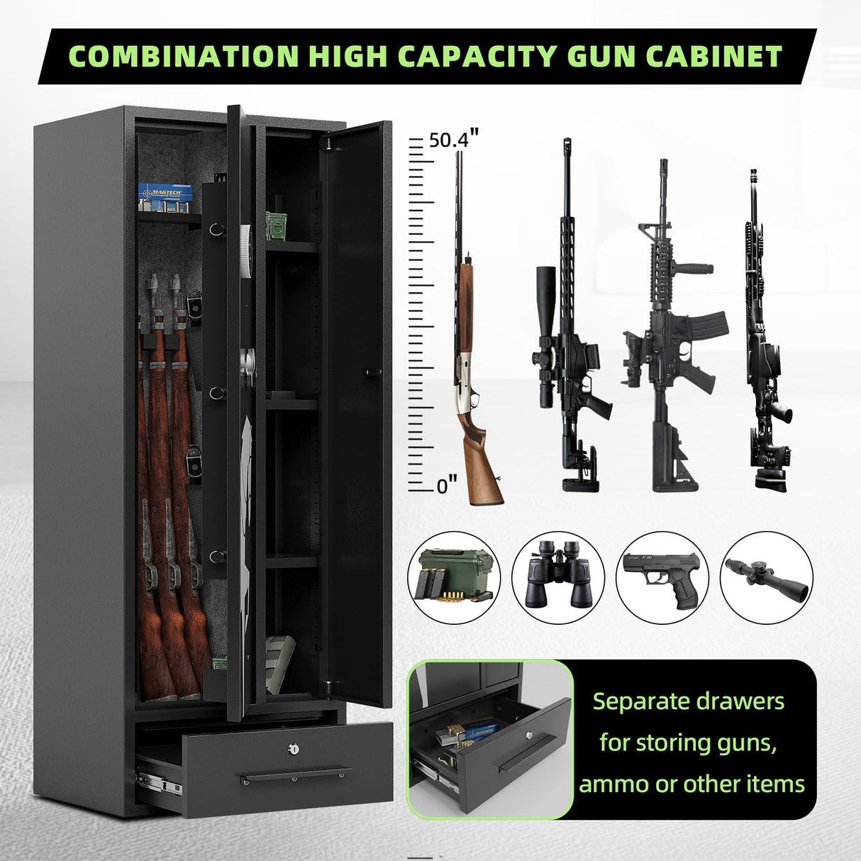 KAER 5-7 Gun Safe,Gun Safes for Home Rifles and Pistols,Combination Gun Safes,Gun Safe & Cabinet,Gun Cabinet for Rifles and Shotguns,Gun Cabinets with Drawers, Pistol Pouch and Removable Shelf KAER