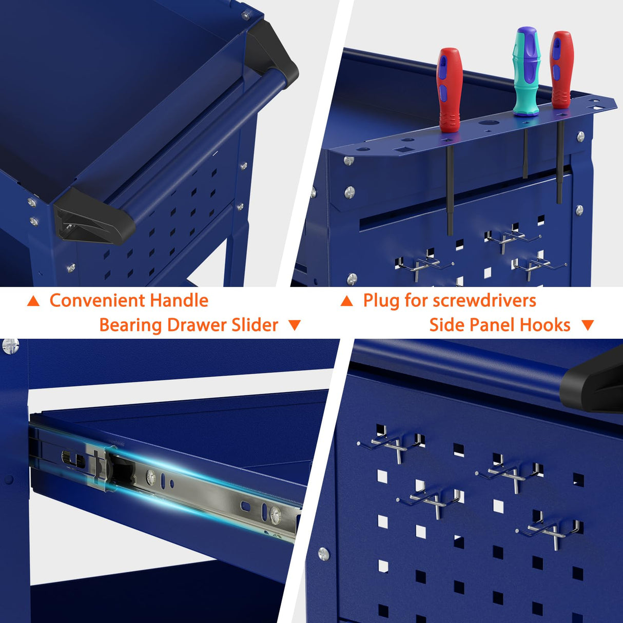 3-Tier Heavy Duty Utility Cart on Wheels, Rolling Tool Cart on Wheels with a Drawer, 350 Lbs Load Capacity Rolling Tool Storage Organizer for Garage, Warehouse and Repair Shop(Dark Blue) SGmory