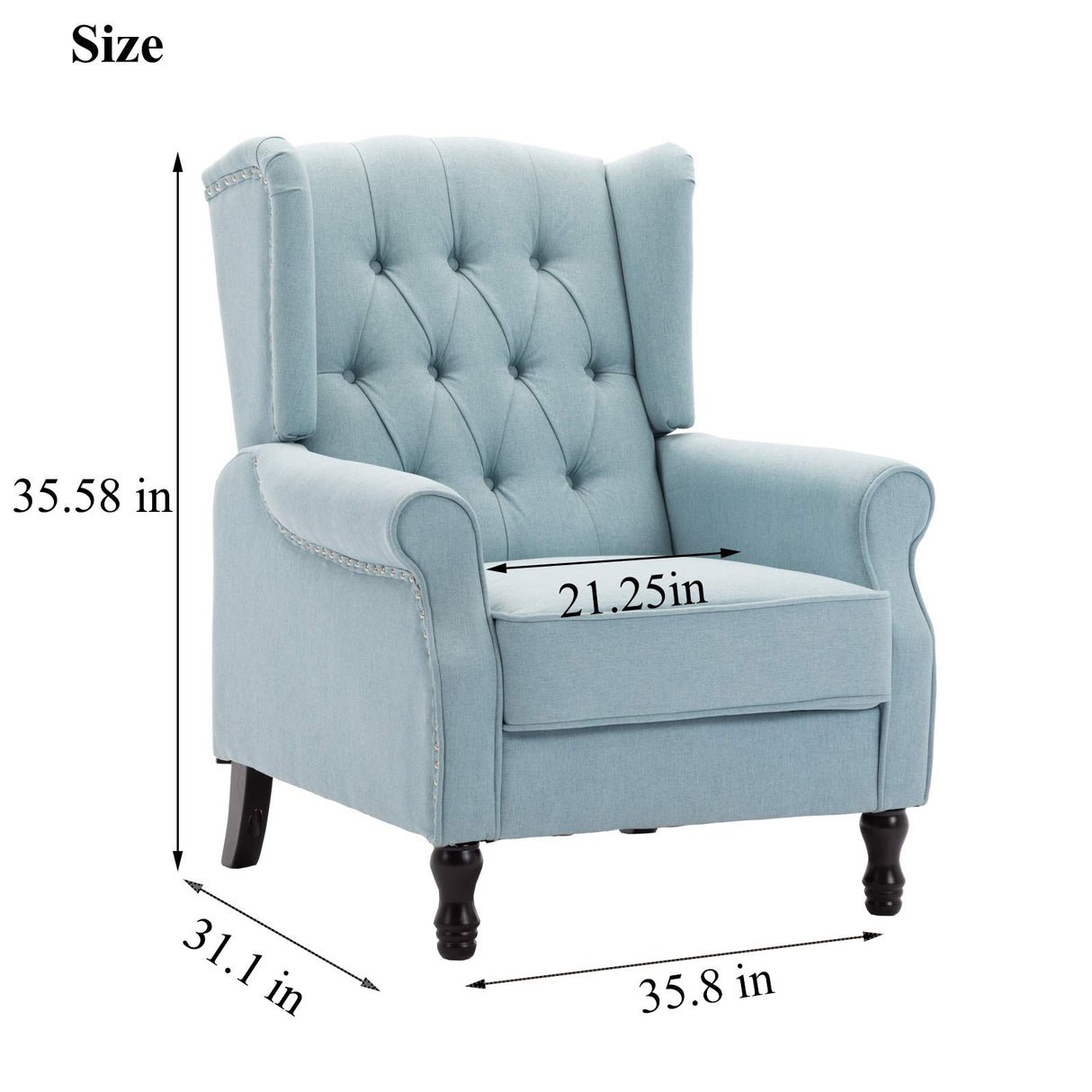 Artechworks Winged Fabric Modern Accent Chair Tufted Arm Club Chair Linen Single Sofa with Wooden Legs Comfy Upholstered for Reading Living Room Bedroom Office,Light Blue Artechworks