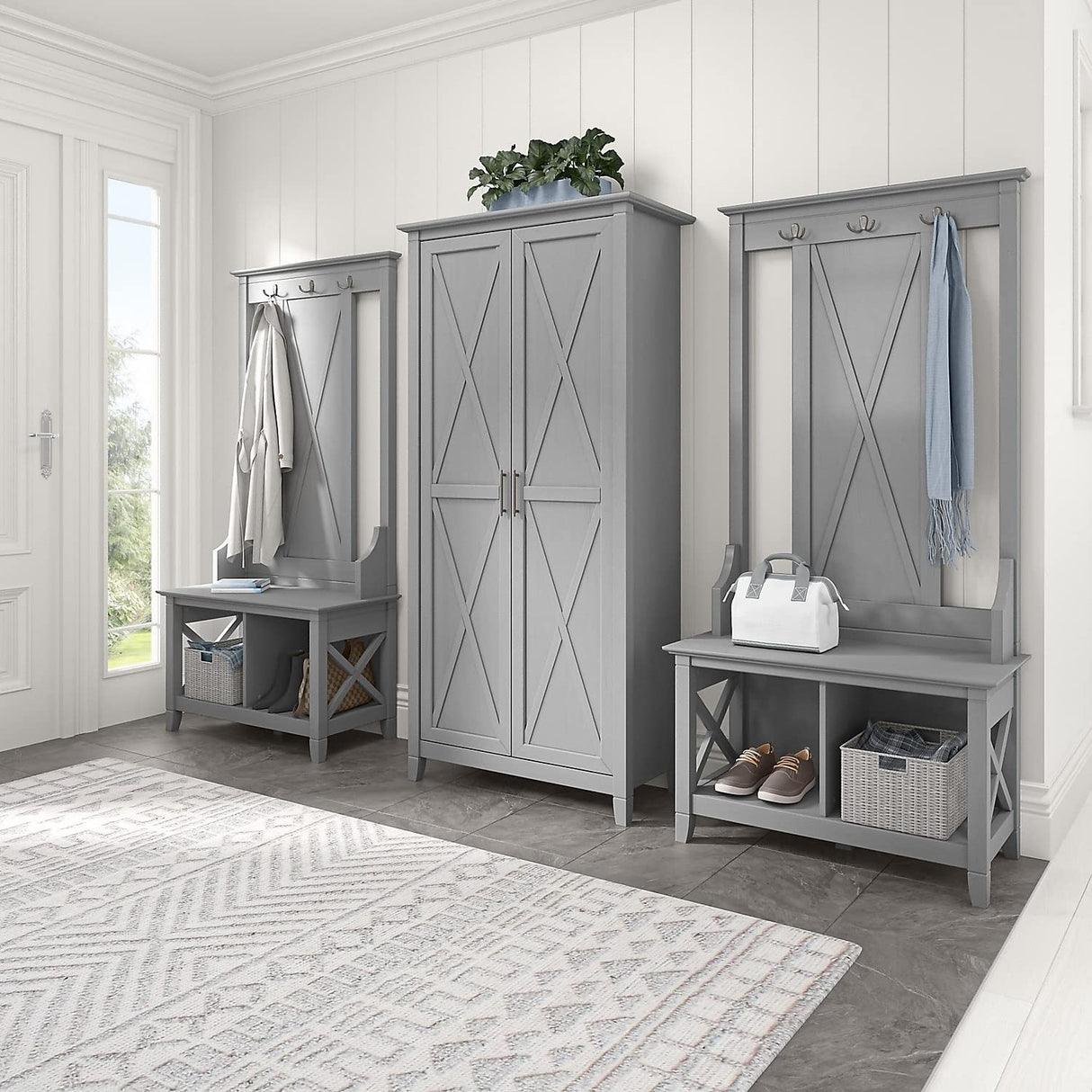 Bush Furniture Key West Tall Storage Cabinet with Doors in Cape Cod Gray Bush Business Furniture