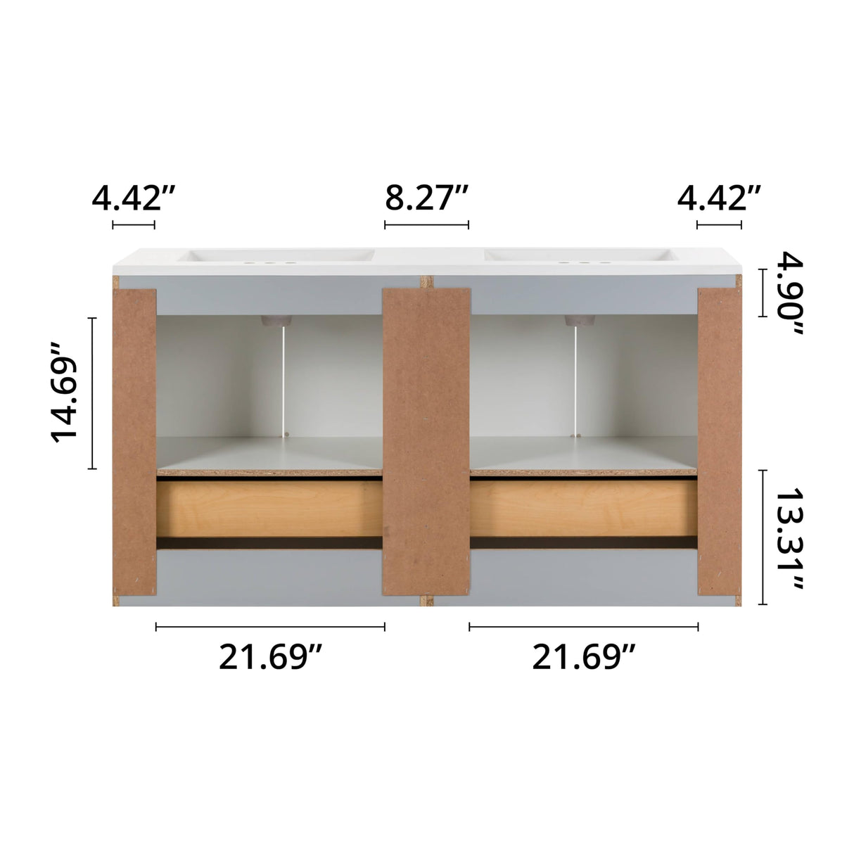 Spring Mill Cabinets Emlyn 60 Inch Double-Sink Bathroom Vanity with White Top, 2 Cabinets, 2 Drawers, 60.5" W x 18.75" D x 32.89", Pearl Gray Spring Mill Cabinets