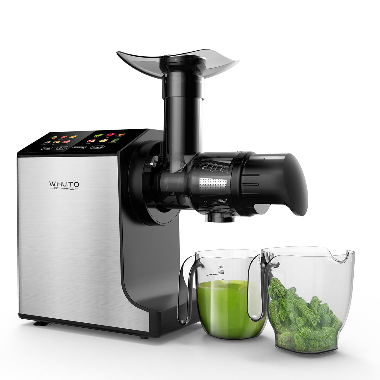 WHUTO Masticating Juicer Machines, Cold Press Juicer, Easy to Clean with Brush, Touch Screen Stainless Juicer Machines for Vegetable & Fruit, Juice Maker with Quiet Motor & 2 Speed Modes, Black Whuto