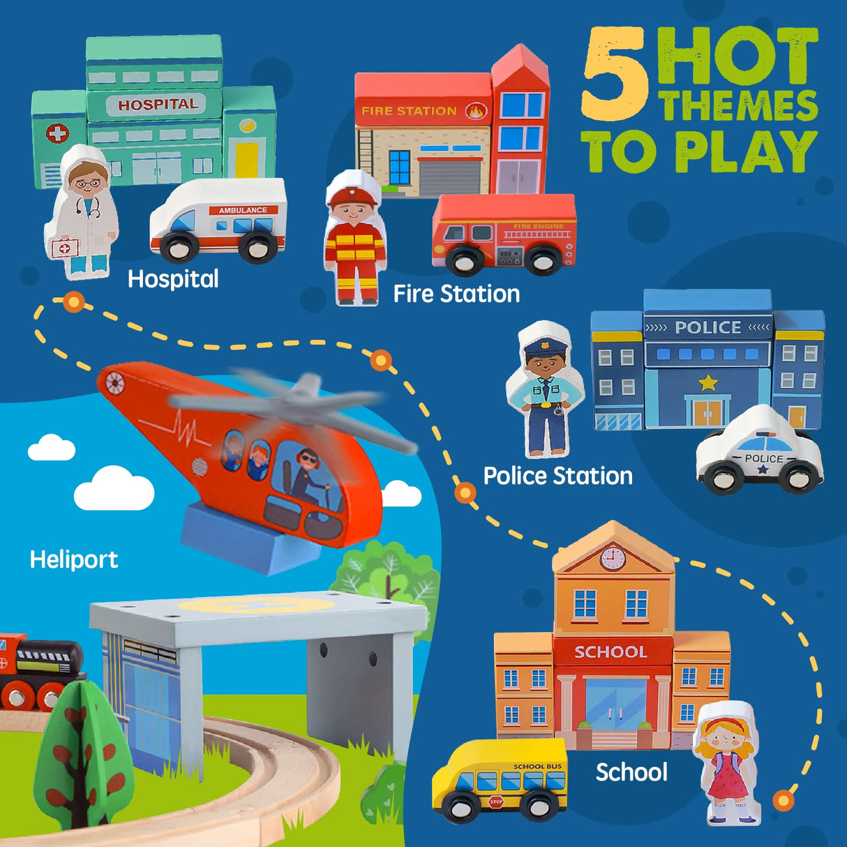 Tiny Land Train Set 110pcs Wooden Train Set, Toy Train for Boys & Girls with Wooden Train Track, Wooden Toys for 3-7 Years Old Toddlers & Kids, Tiny Land