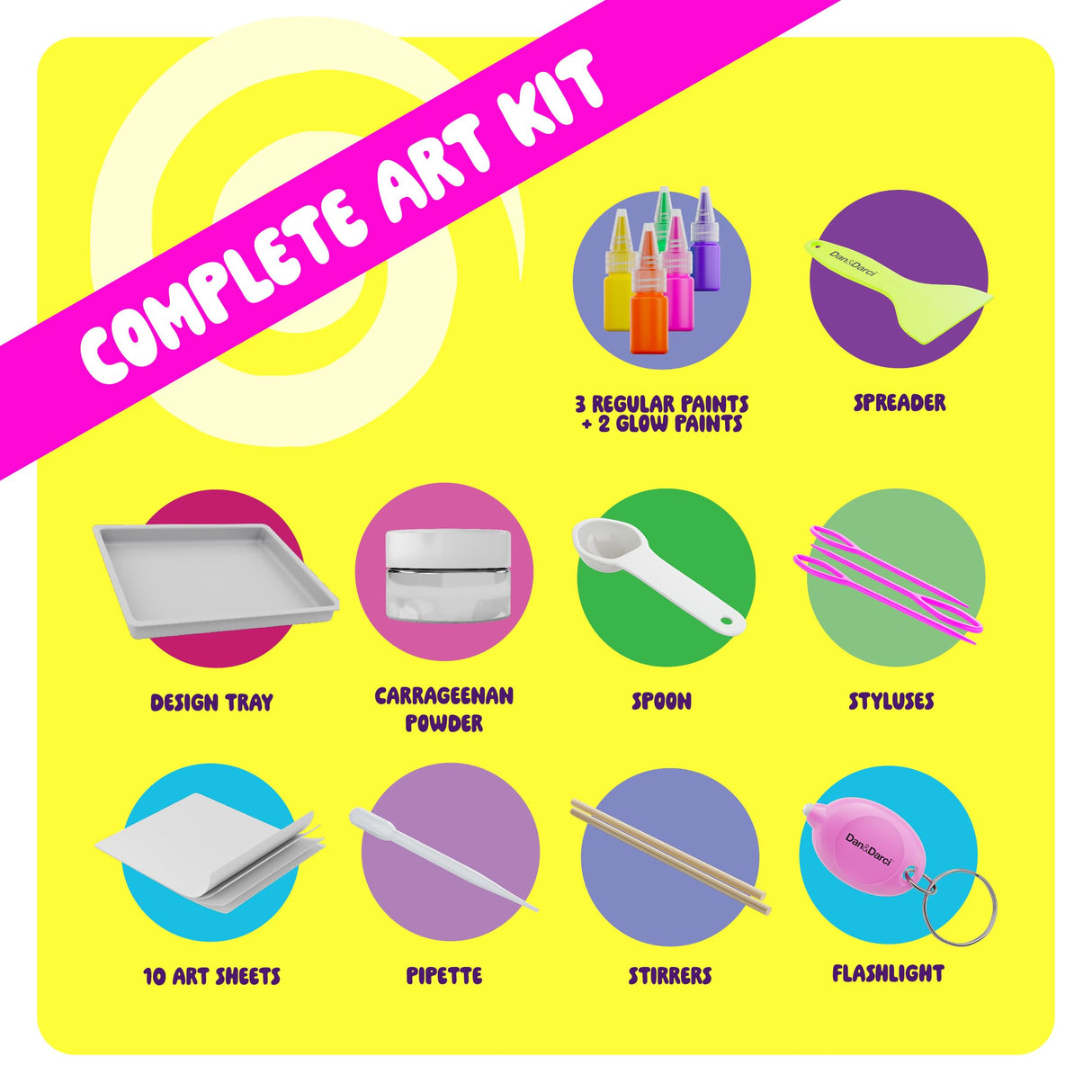 Dan&Darci Glow in The Dark Marble Paint Kit for Kids - Water Marbling Painting Art Set for Boys & Girls Ages 6, 7, 8, 9, 10, 11, 12 Year Old - Kid Crafts Birthday Gifts Toys - Arts Craft Activities Dan&Darci