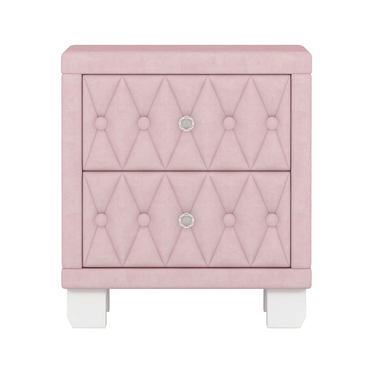Merax Nightstand with Storage Drawers, Upholstered Velvet Bedside End Table for Small Bedroom, Pink Merax
