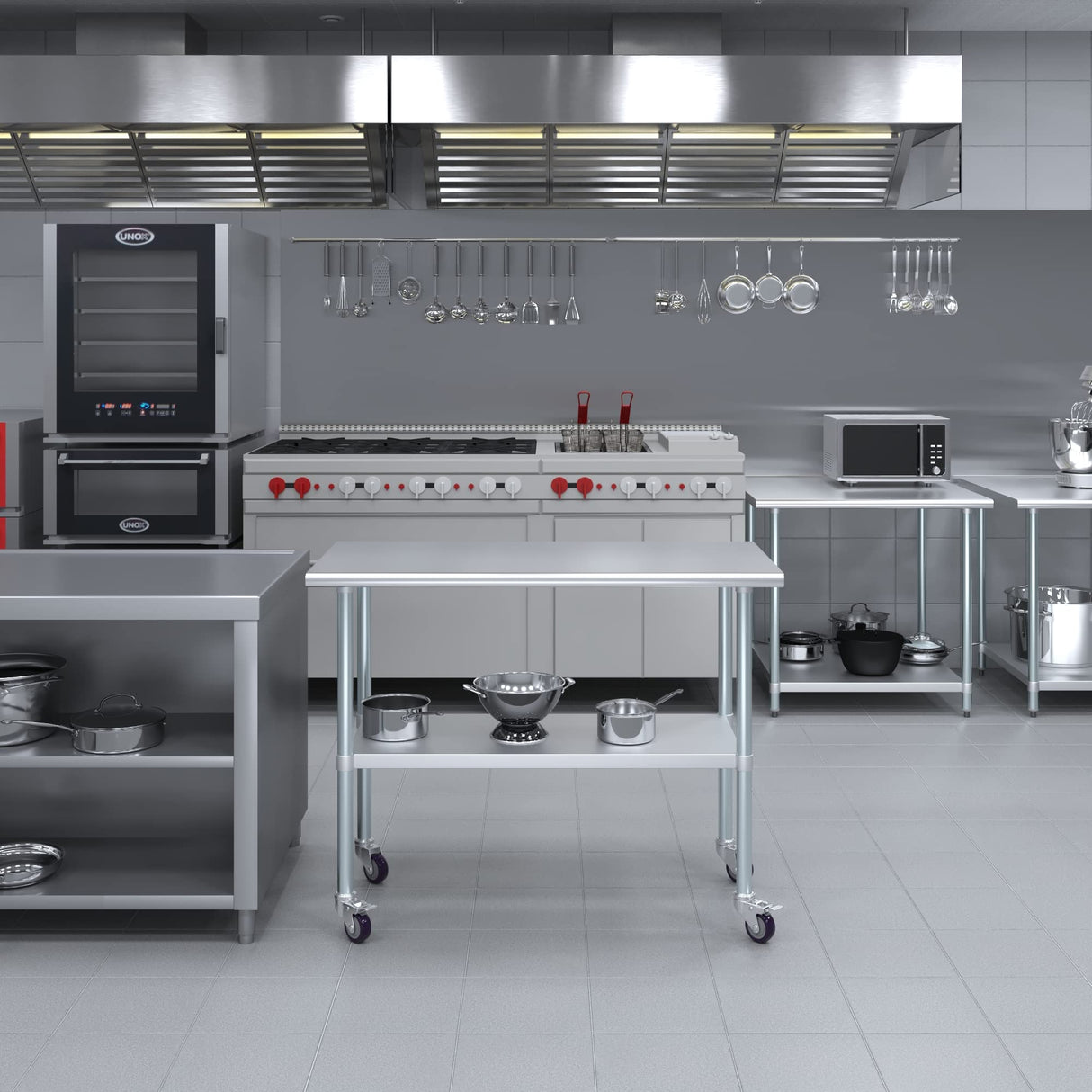 Stainless Steel Table + Add Casters | Choose from 43 Sizes | NSF Metal Work Table for Kitchen Prep Utility | Commercial and Residential Applications. AmGood