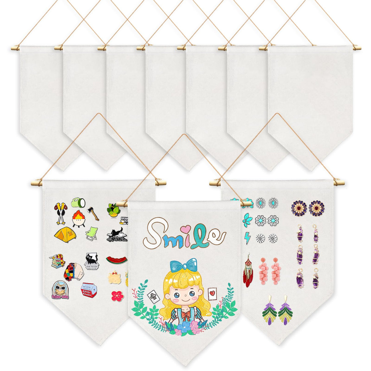 Beclumas 10 Pack Sublimation Blanks Pin Display Banner Enamel Pin Wall Display Banner Pin Display Pennant Wall Hanging Brooch Jewelry Storage Case Blank Hanging Flag Banner for Room Decor Beclumas