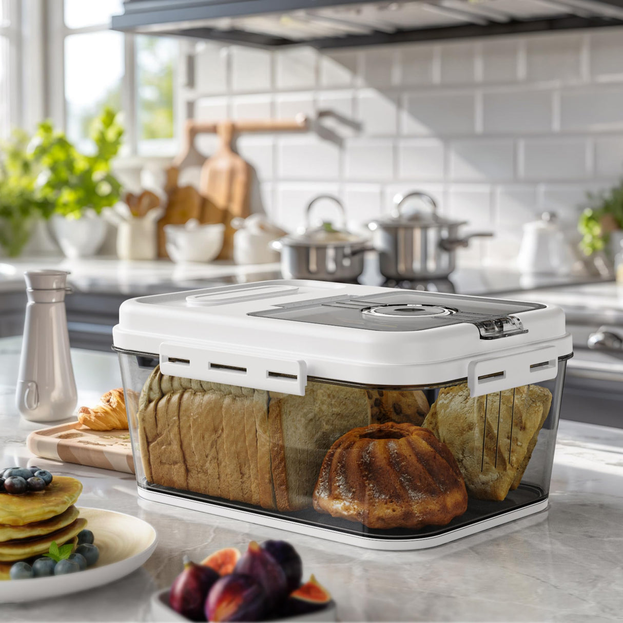 Olimingse Bread Box For Kitchen Countertop, Airtight Bread Storage Container, Time Recording Bread Keeper with Lid,Bread Storage For Homemade Breads, Toast, And Cookies, White Bread Holder. Olimingse