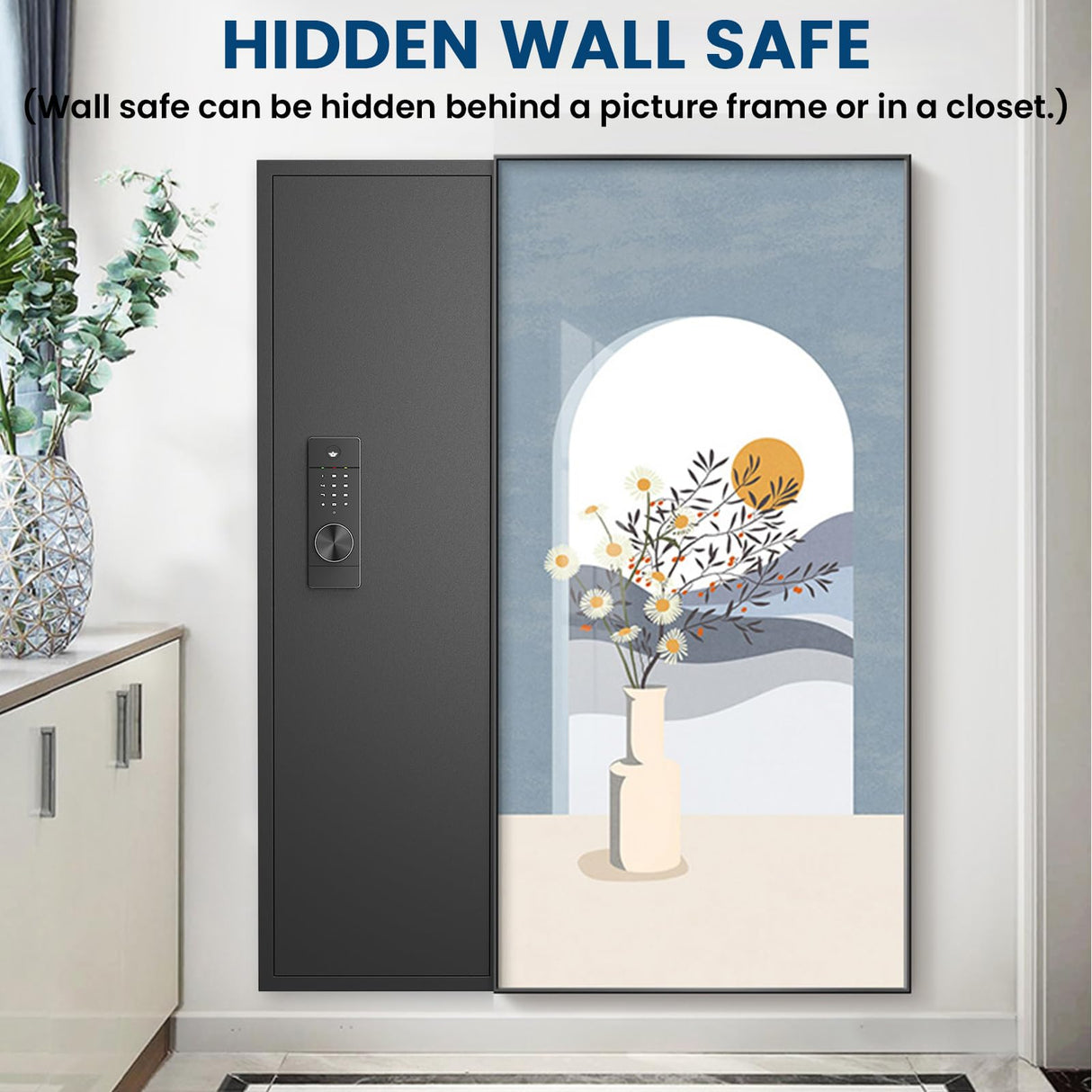 53.15" Tall Wall Safe Between the Studs 16" Centers, Hidden Wall Safes With Removable shelfs and Adjustable Gun Rack, Digital Keypad Wall Gun Safe for Home Rifle, Cash, Jewelry, Documents - Black ZenithZest