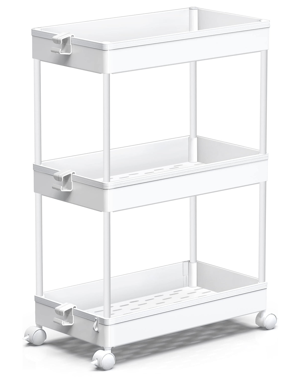 SPACEKEEPER Rolling Storage Cart 3 Tier, Bathroom Cart Organizer Laundry Room Organizer Utility Cart Mobile Shelving Unit Multi-Functional Shelves for Office, Kitchen, Bathroom, White SPACEKEEPER