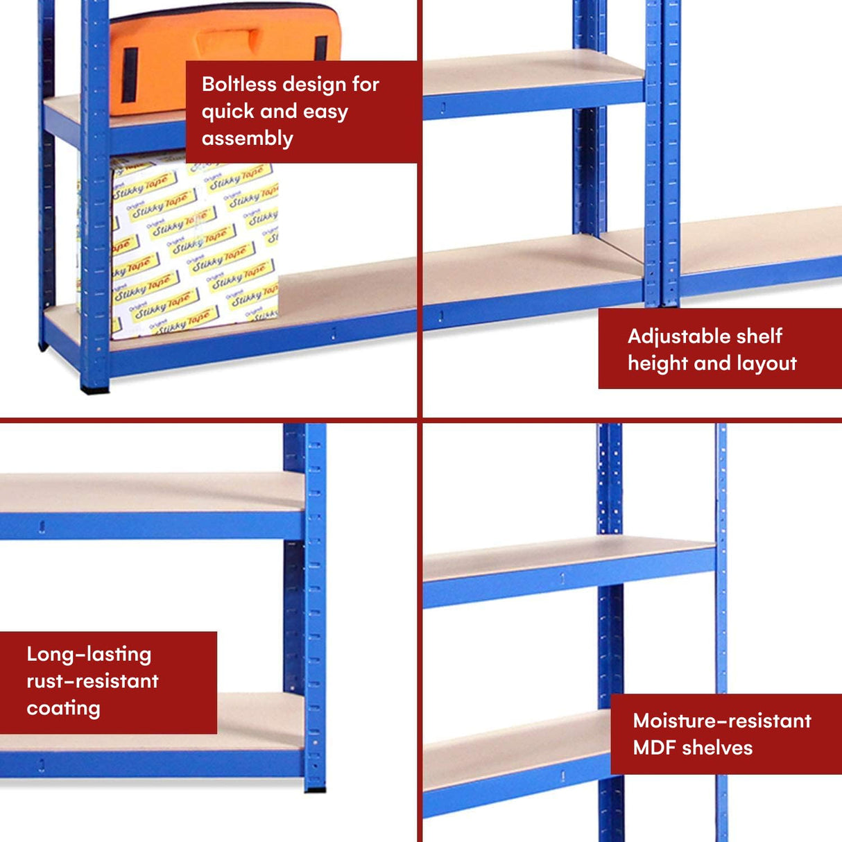 Garage Shelving Units - 71" H x 35" L x 12" W - Heavy Duty Racking - Shelves for Storage -1 Bay - Blue - 5 Tier - 2000LB Capacity (400LB Per Shelf) - Workshop, Shed, Office - 5 Year Warranty G-Rack