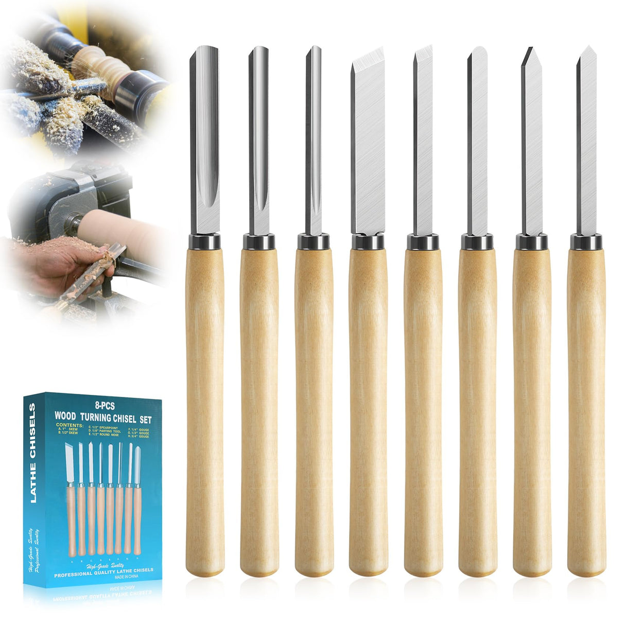 8 Pcs Wood Lathe Tools, Wood Chisel Sets, Suitable For Wood Working Tools, Which is Used for Lathe, is Suitable for Beginners and Professionals. LoTanop