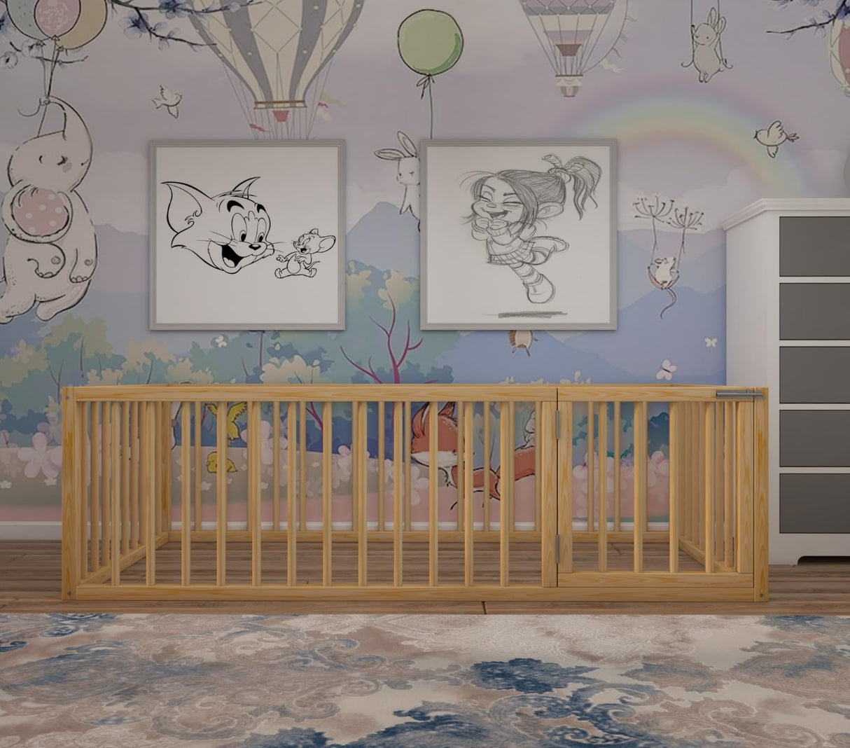 Montessori Floor Bed with Door for Toddler Crib Size 27.5'' x 53'' | Pine Wood Natural Solid Frame Bed | Sturdy Design Floor Bed Frame for Boy and Girls (Crib, Height : 19 Inches) wood and montessori