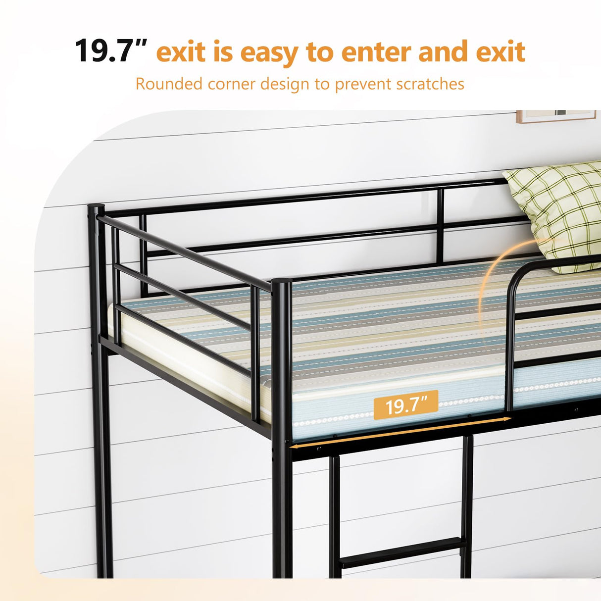 Bonnlo Bunk Bed Twin Over Twin with 13 inches Tall Guardrail, Metal Twin Bunk Bed with Flat Rungs Design,No Boxing Spring Needed, Black Bonnlo