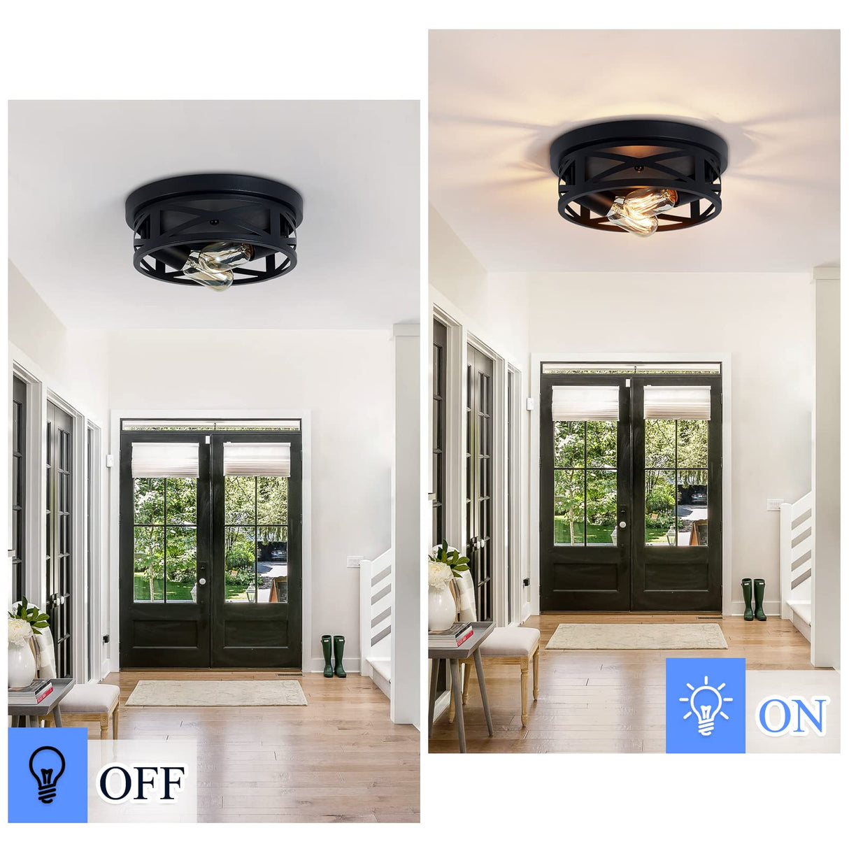 SKEJAO Flush Mount Ceiling Light Fixture,Black 2-Light Hallway Light Fixtures Ceiling,Light Fixtures Ceiling Mount for Farmhouse,Kitchen,Hall (2 Pack) SKEJAO