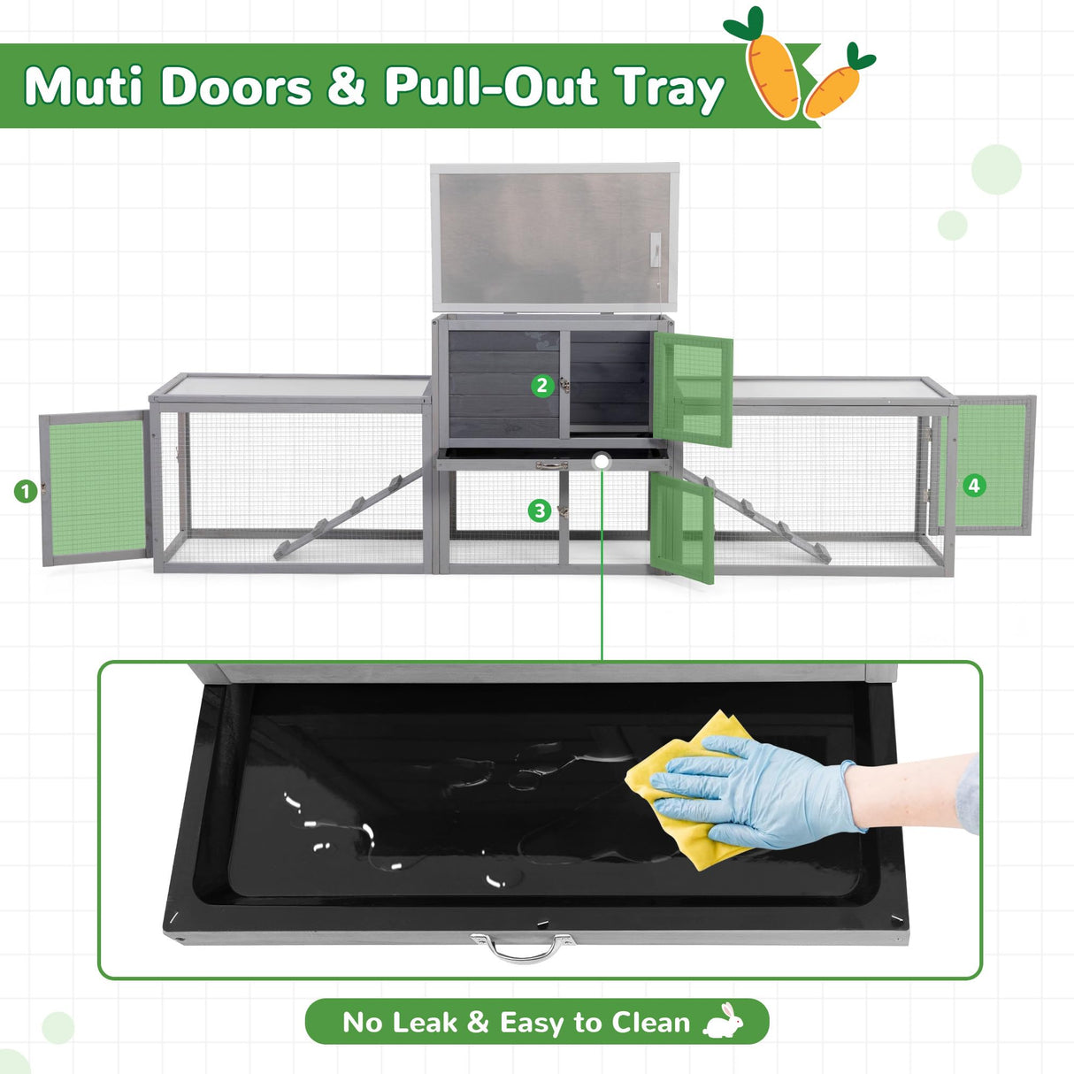 COZIWOW Rabbit Hutch Outdoor, 94.5" Extra Large Bunny Hutch, 2-Story Wooden Rabbit Cage Indoor for 2 or More Bunnies with Pull-Out Tray & Weatherproof Roofs (Grey) COZIWOW